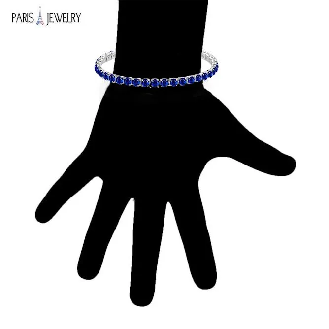 10k White Gold 7 Cttw Created Blue Sapphire Round Adjustable Tennis Plated Bracelet