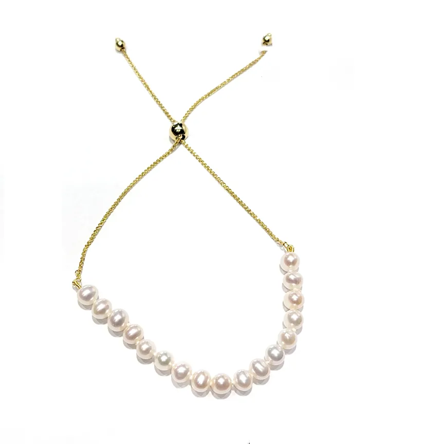 14k Yellow Gold 5mm Pearl Bolo Friendship Bracelet