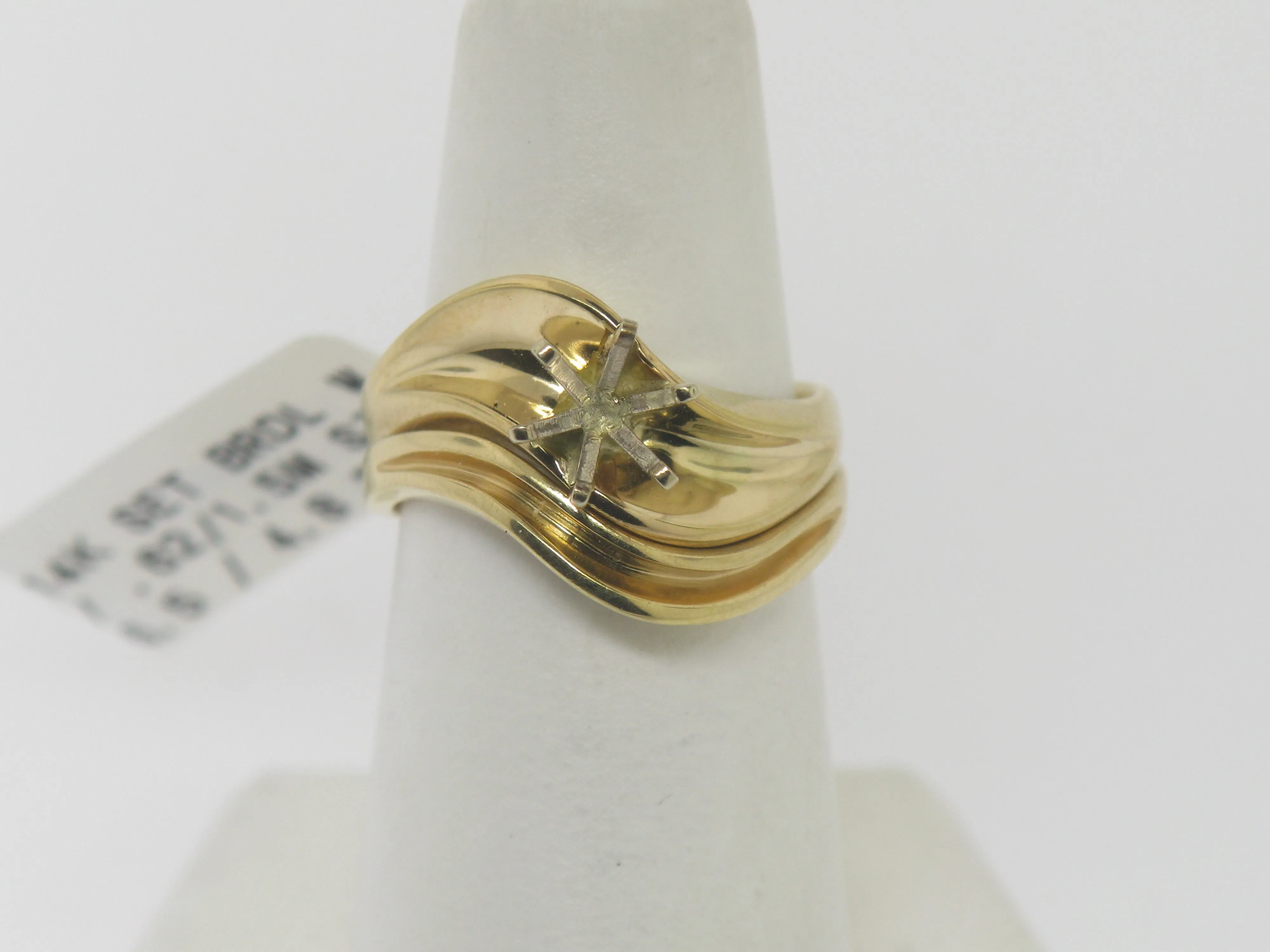 14K Yellow Gold Bridal Set (Engagement   Wedding Band) Holds ~1/2 CT Round Stone
