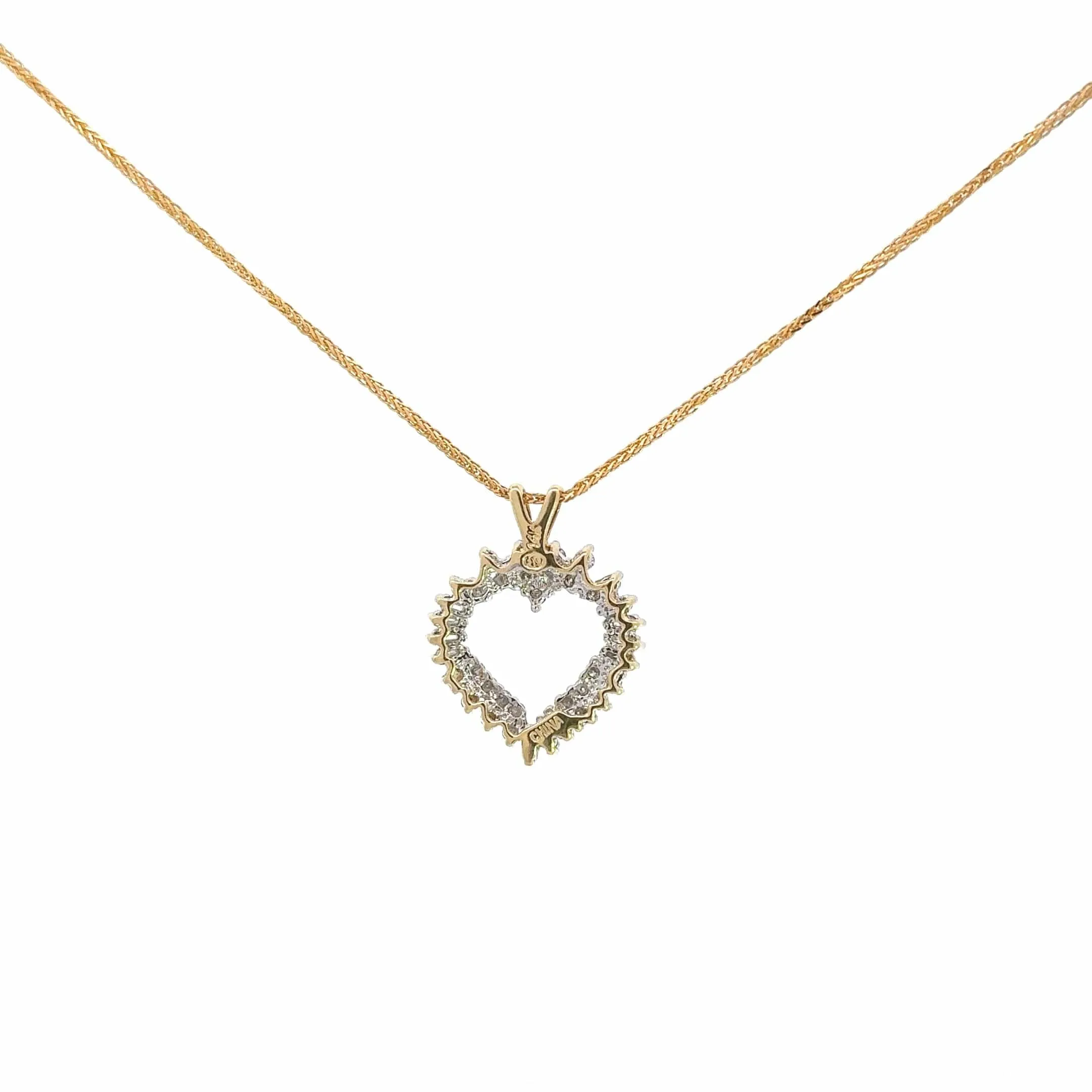 14k Yellow Gold Diamond Heart Pendant Necklace