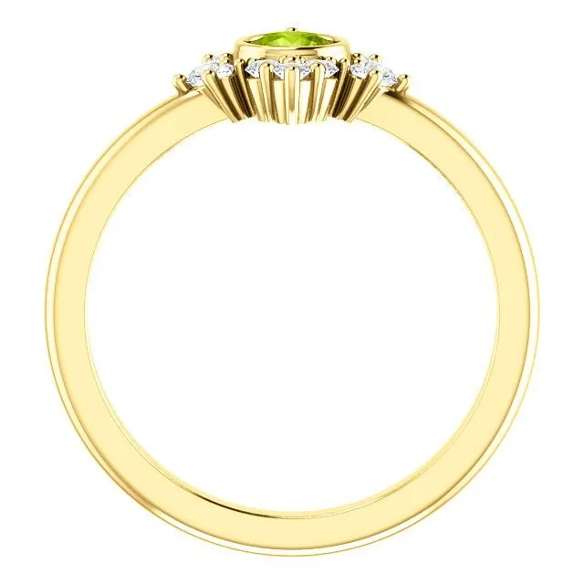 14KT Gold .30 CT Peridot & .20 CTW Diamond Bezel Halo Ring