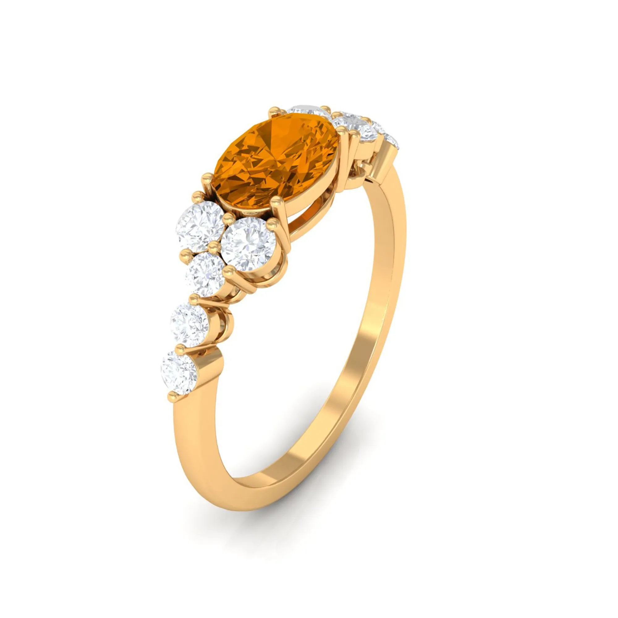 1.50 CT Oval Cut Citrine Solitaire East West Ring with Diamond