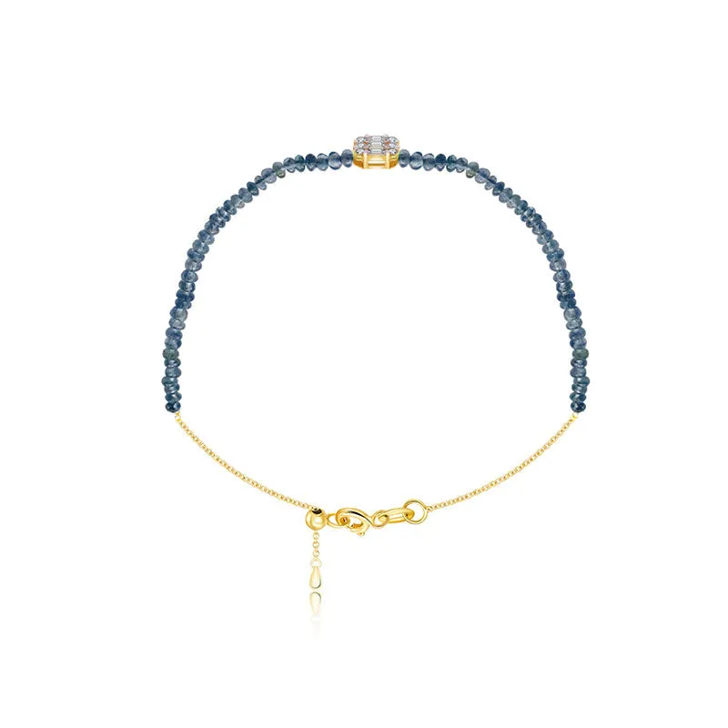 18k Gold Sapphire Beaded with Square Shape Diamond Bracelet