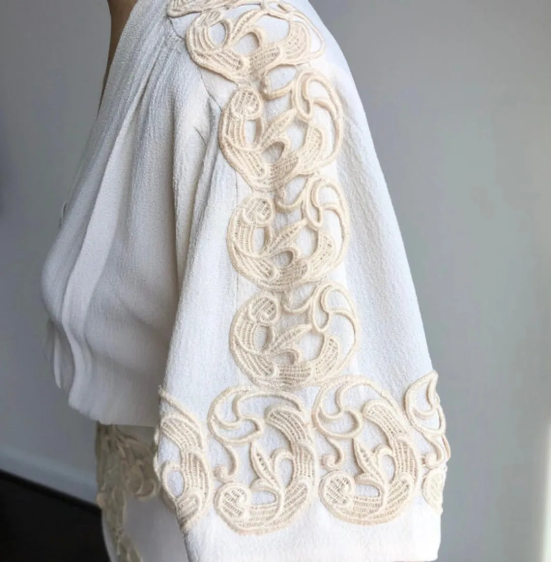 1930s 40s Vintage Maxi Ivory Dress M/L