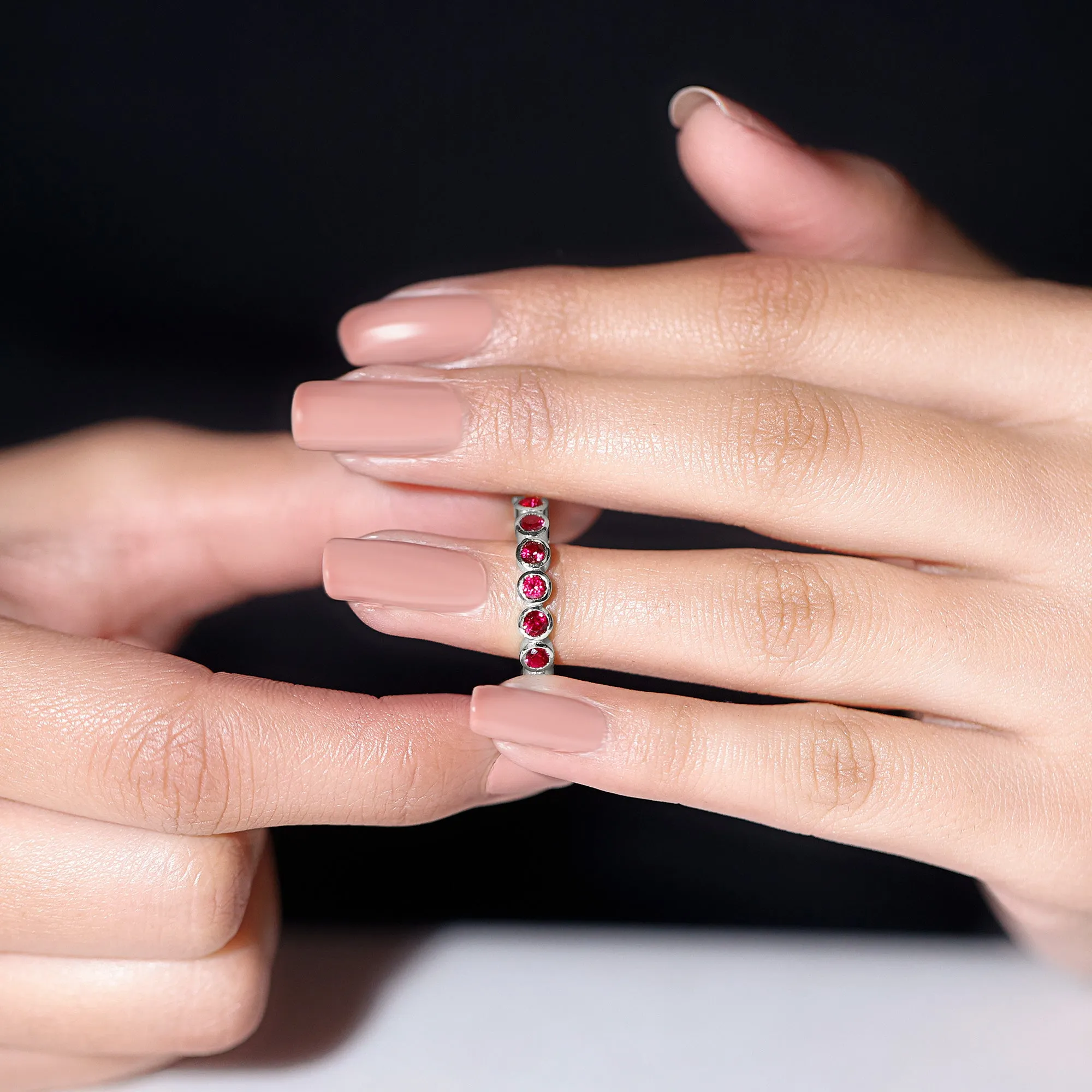 2 CT Bezel Set Round Shape Created Ruby Eternity Ring