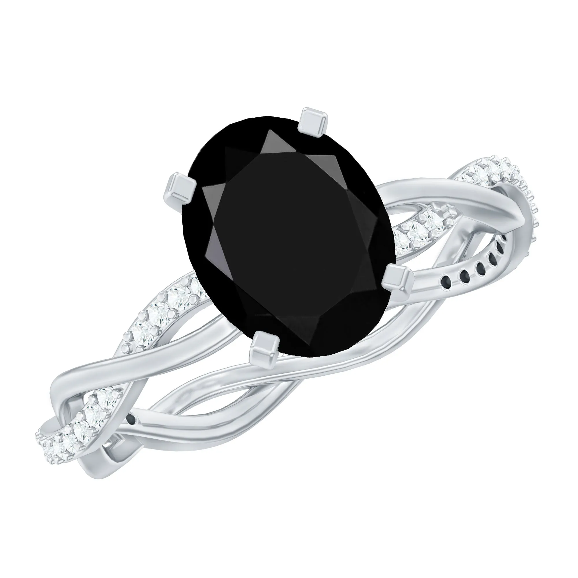 2 CT Oval Black Onyx Braided Engagement Ring with Diamond