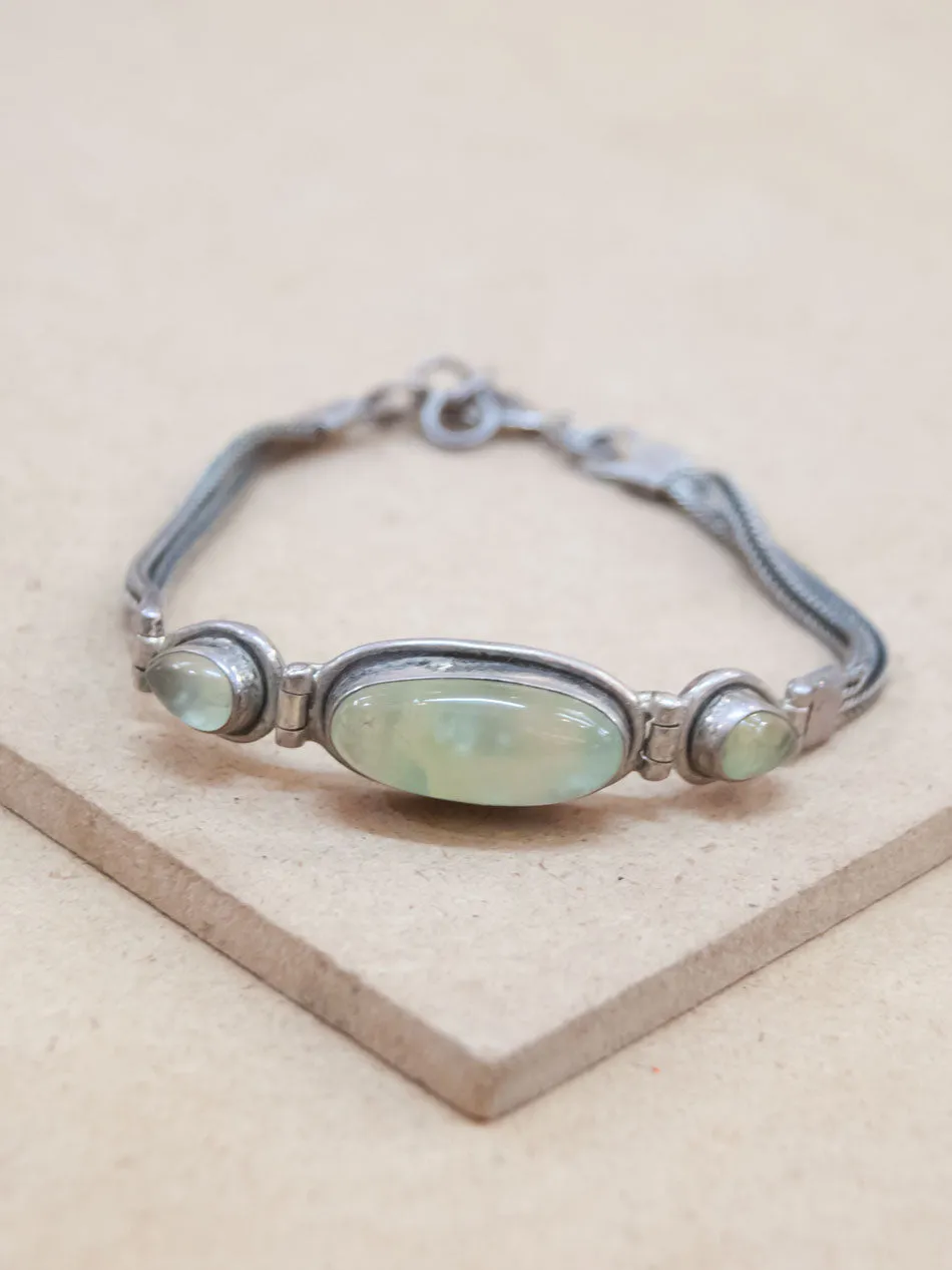 3 Stone Oval Peridot Silver Bracelet