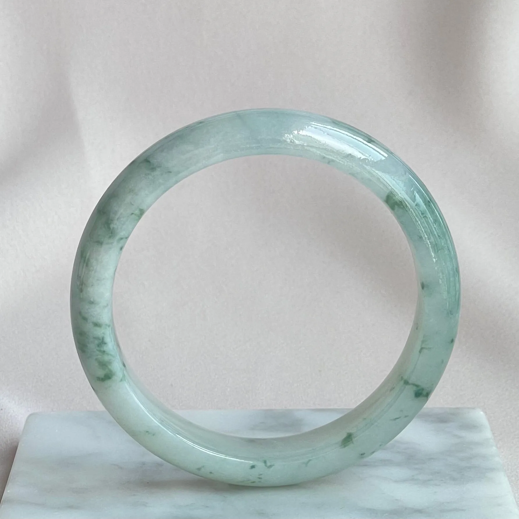 30859 58.8mm White with Green Florals Jadeite Bangle
