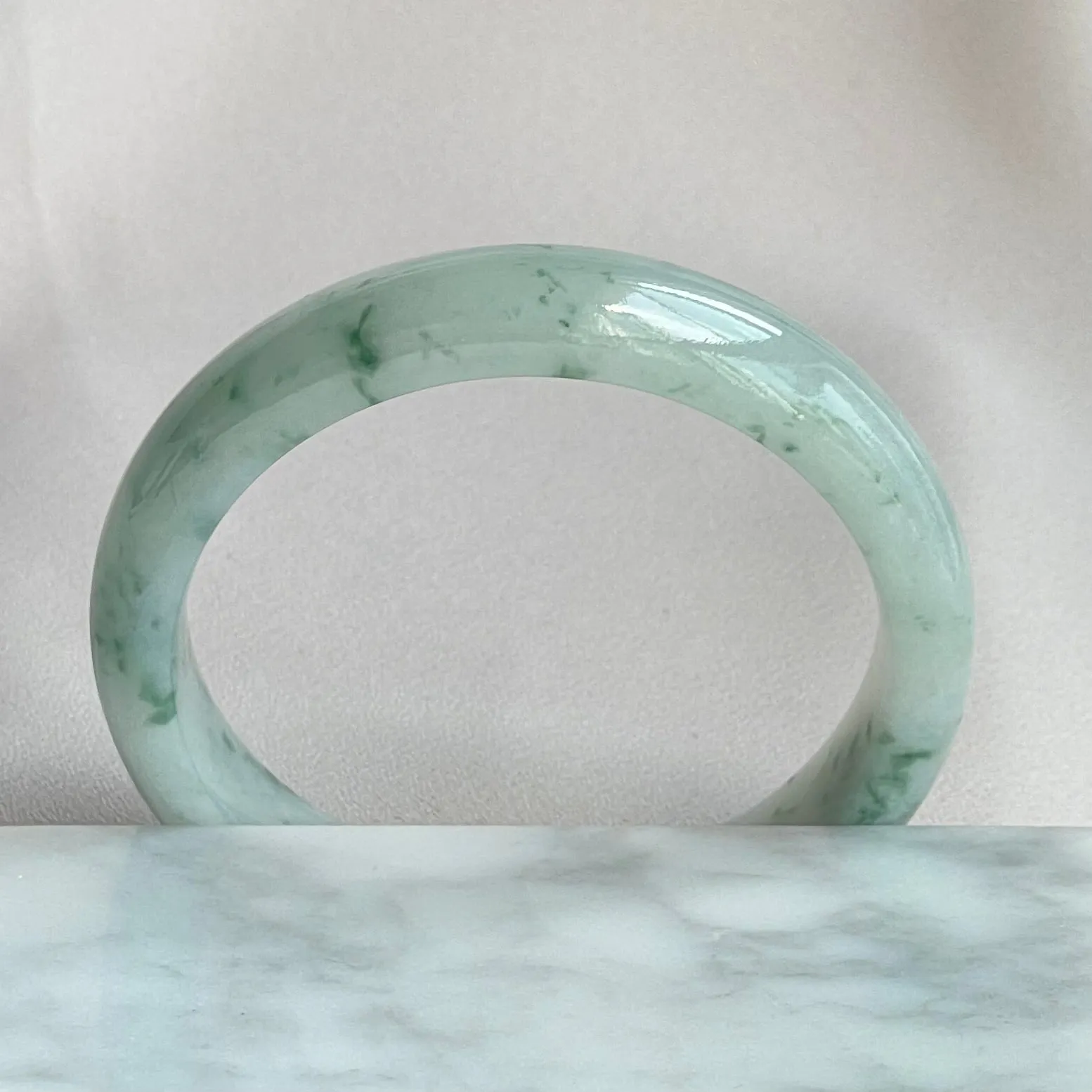 30859 58.8mm White with Green Florals Jadeite Bangle