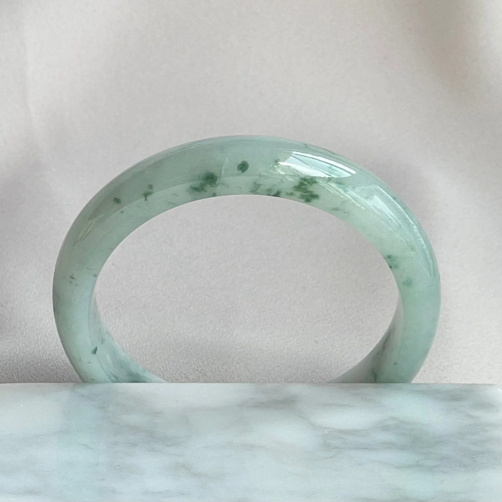 30859 58.8mm White with Green Florals Jadeite Bangle