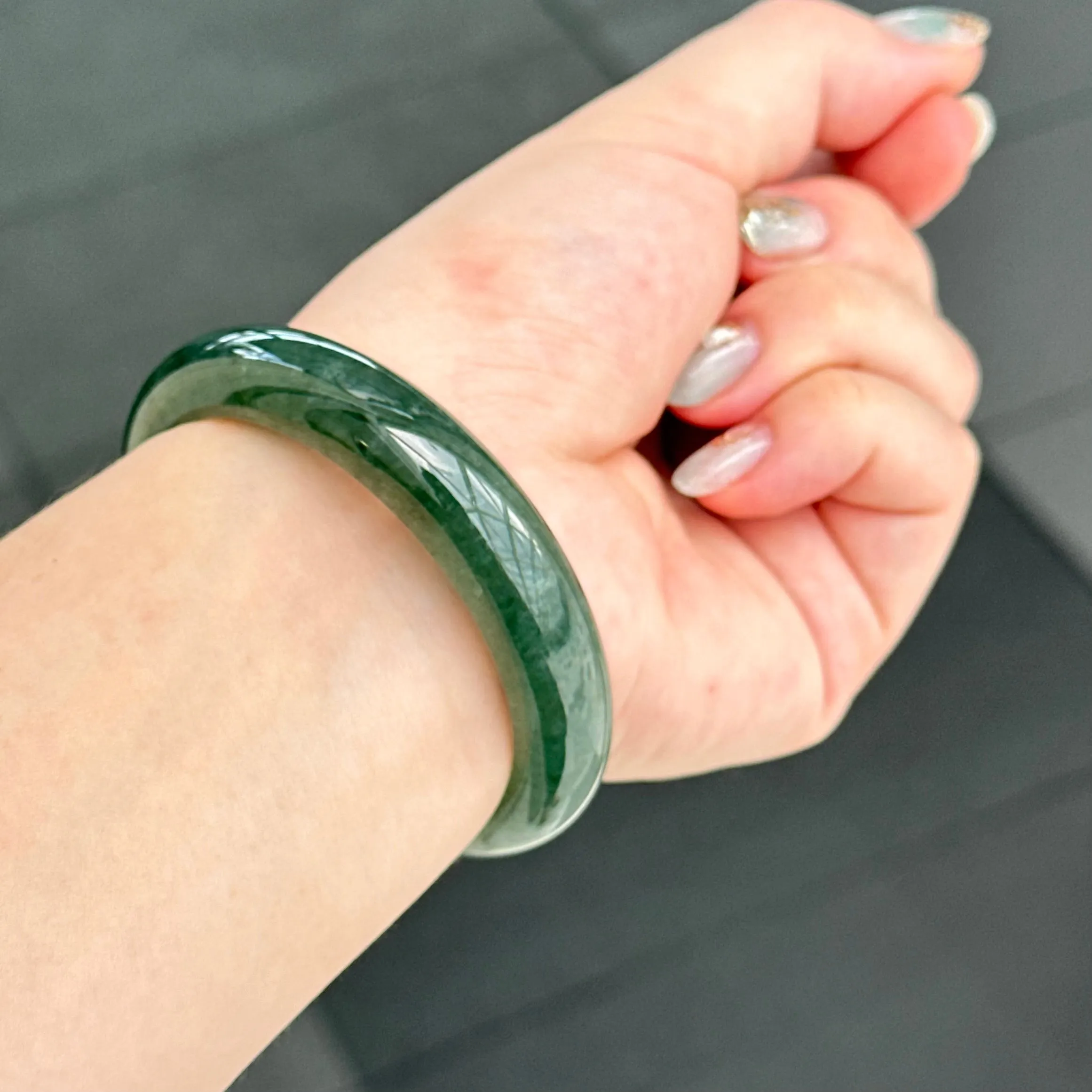 31957 56.6mm Emerald Ocean’s Whisper Bluish Green Jadeite Bangle