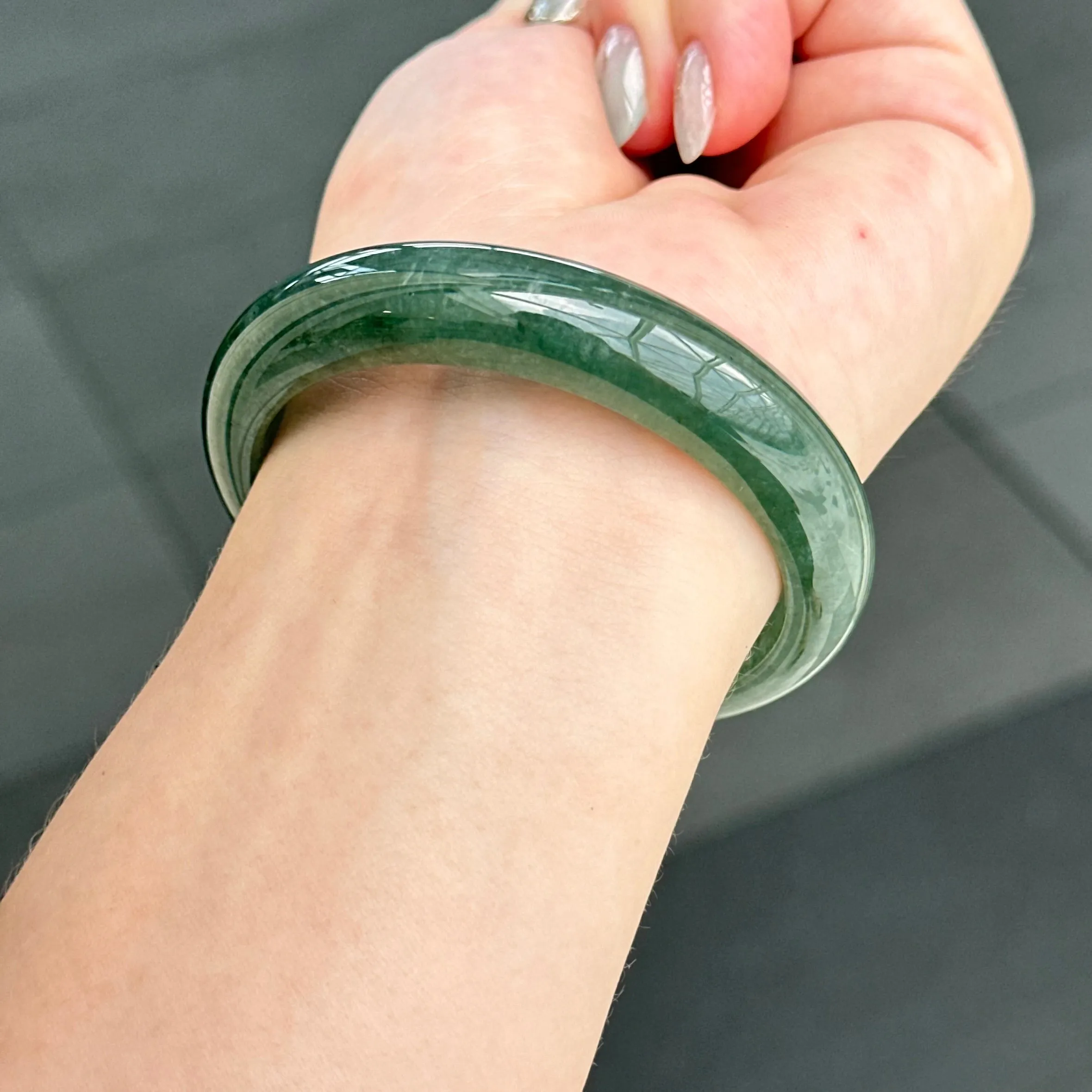 31957 56.6mm Emerald Ocean’s Whisper Bluish Green Jadeite Bangle