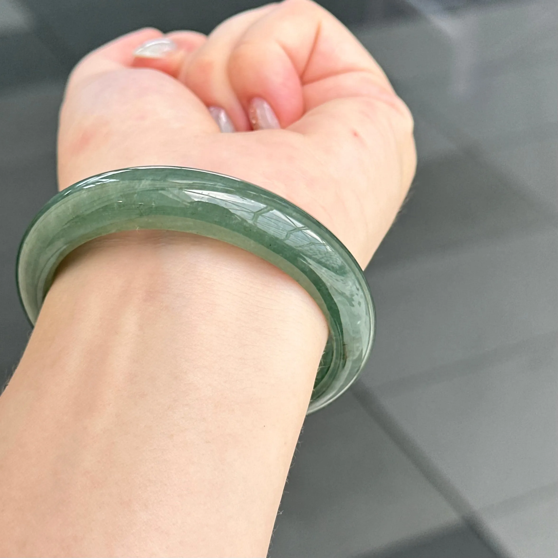 31957 56.6mm Emerald Ocean’s Whisper Bluish Green Jadeite Bangle