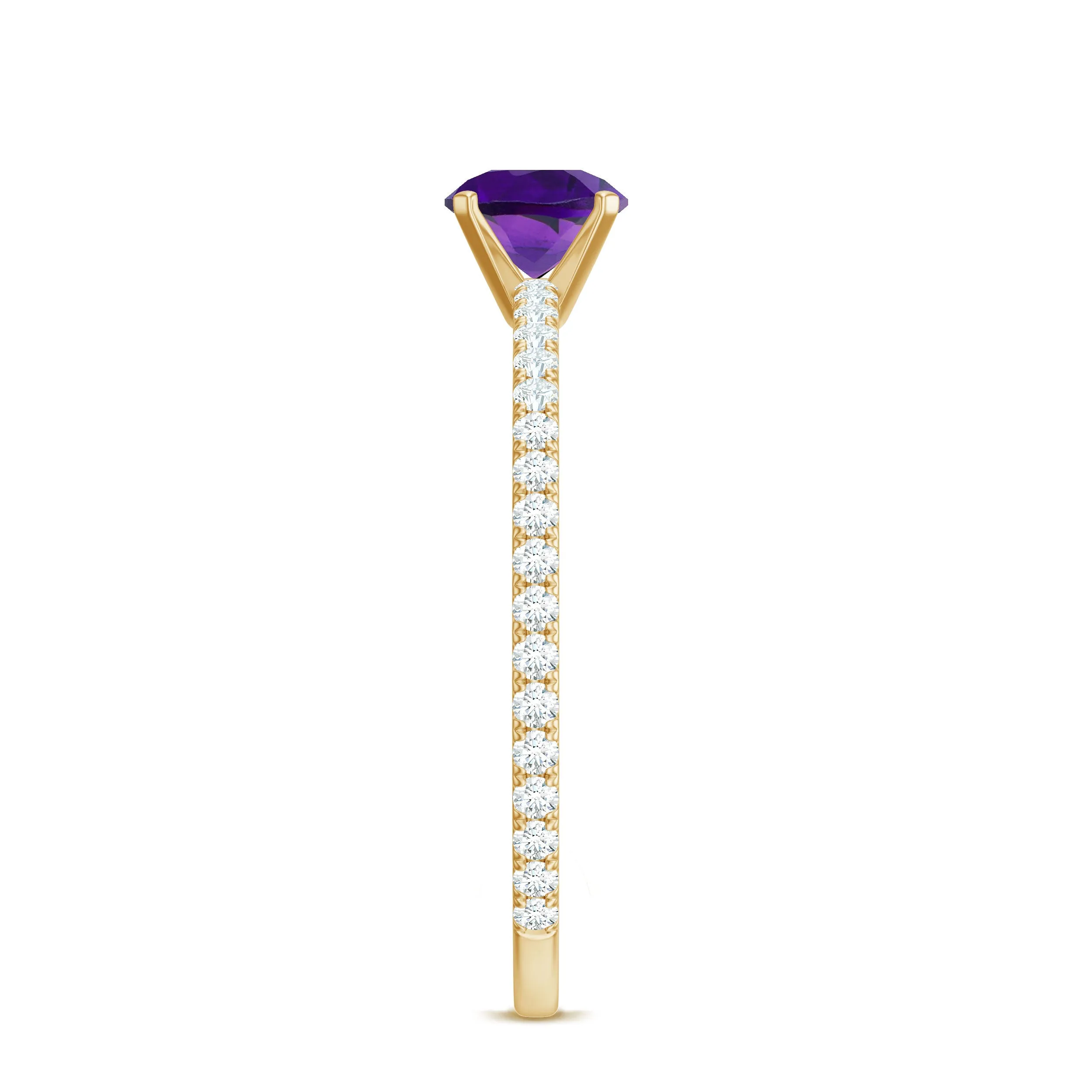 3/4 CT Amethyst Solitaire Ring with Diamond Side Stones