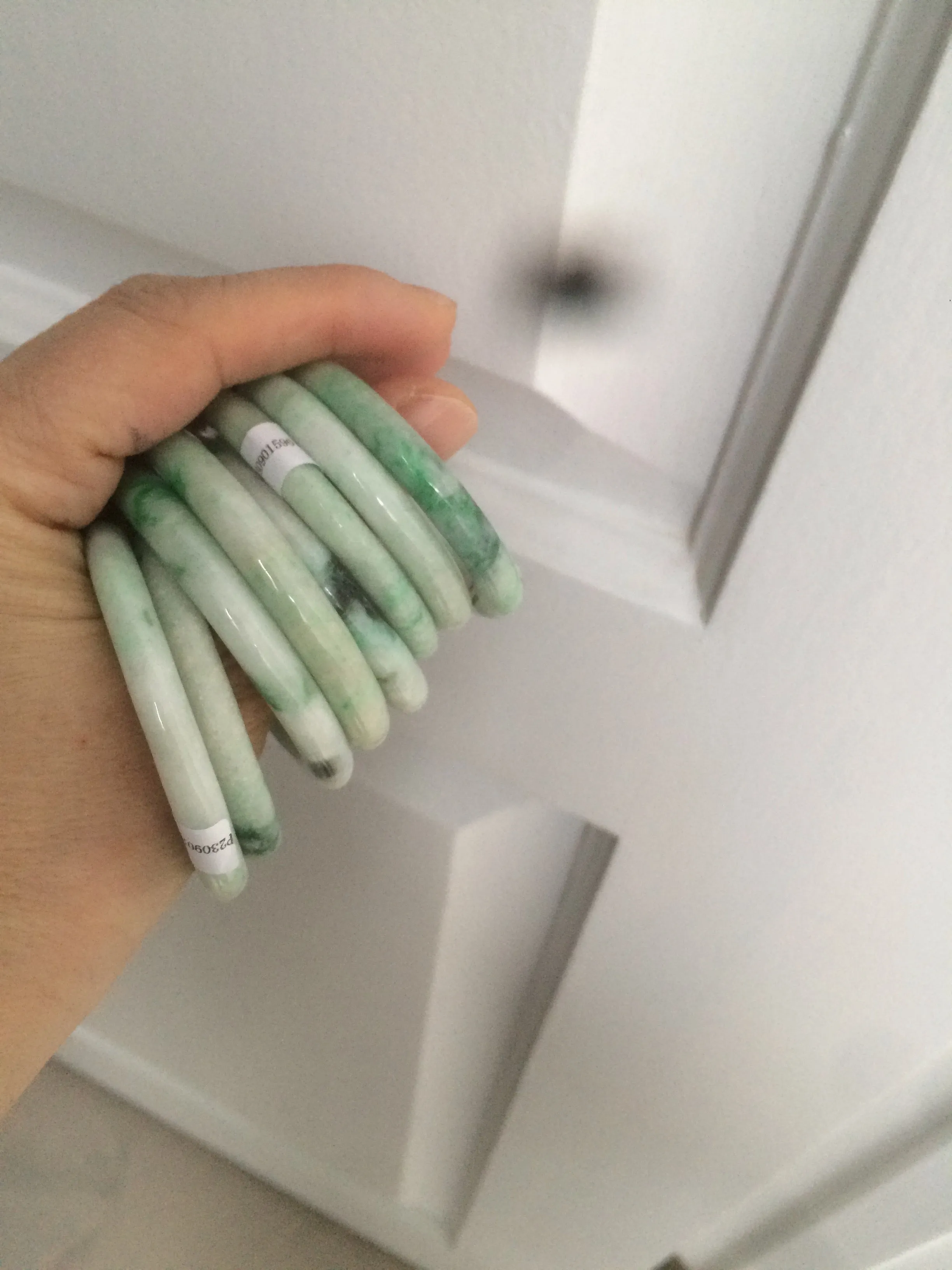 35-38mm Type A 100% Natural sunny green/white Jadeite Jade kids bangle /scarf button group BF100