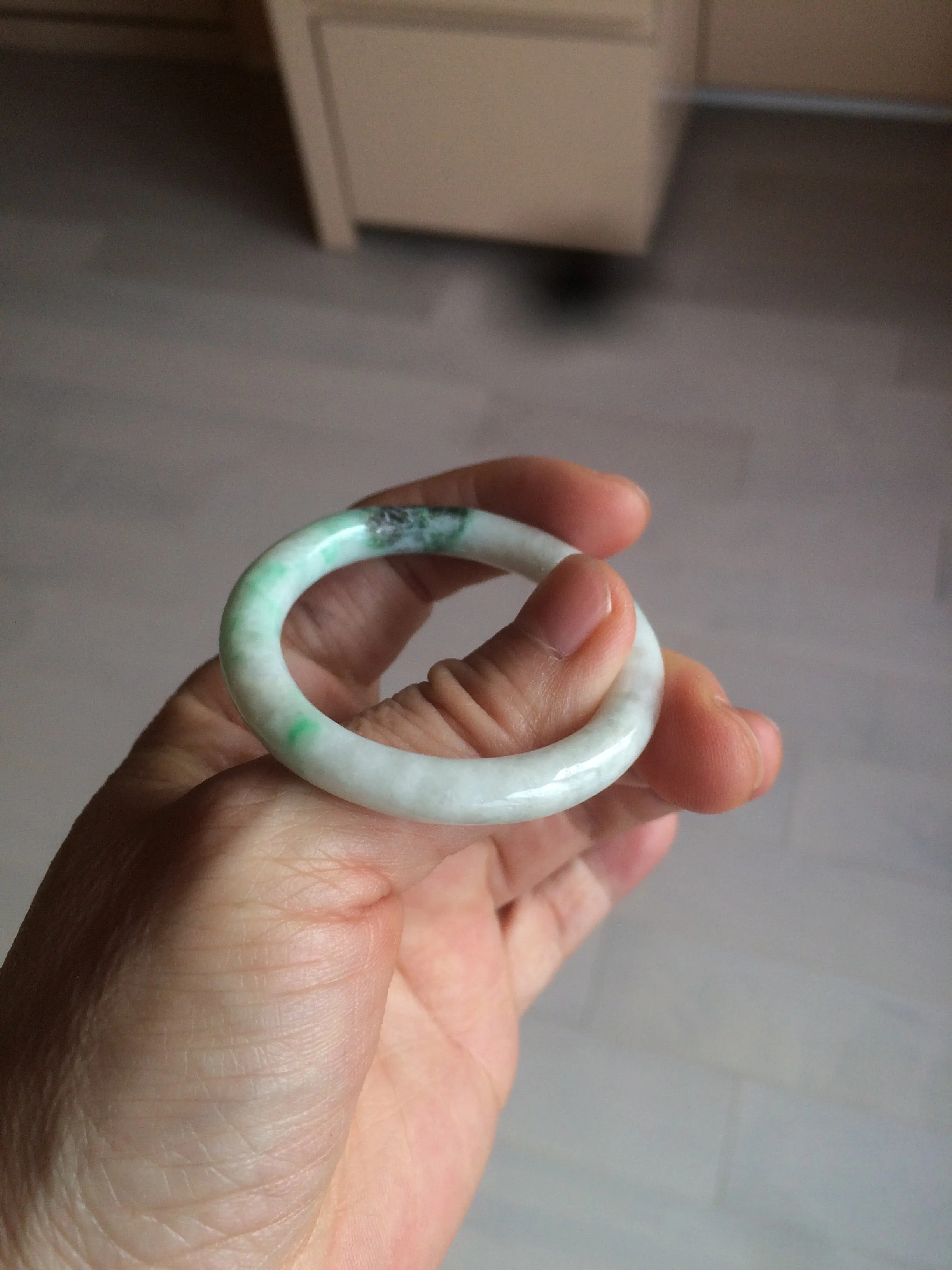 35-38mm Type A 100% Natural sunny green/white Jadeite Jade kids bangle /scarf button group BF100