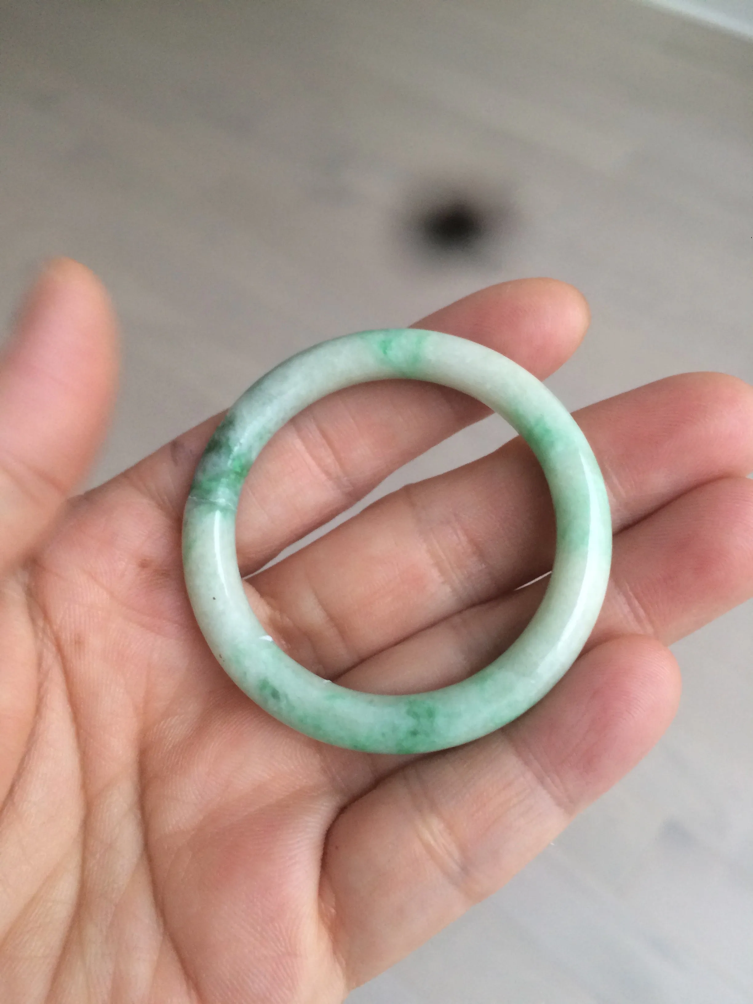 35-38mm Type A 100% Natural sunny green/white Jadeite Jade kids bangle /scarf button group BF100