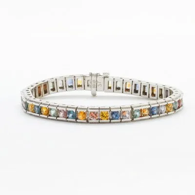 3.5mm Round Multi-Color Montana Sapphire Bracelet in 14kt White Gold