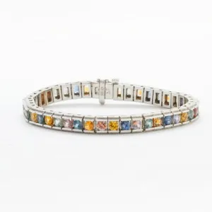 3.5mm Round Multi-Color Montana Sapphire Bracelet in 14kt White Gold