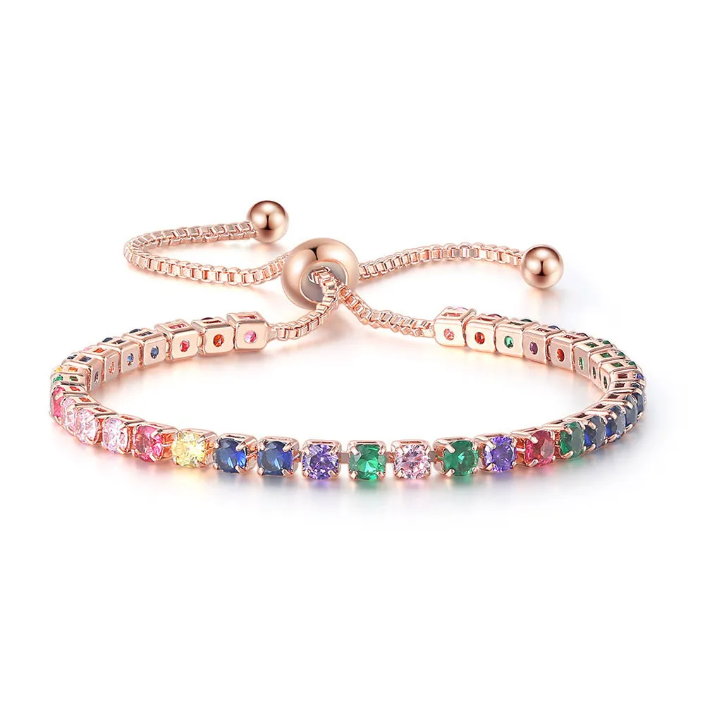 3mm Colored Round Zircon Single Row Full Diamond Adjustable Crystal Bracelet
