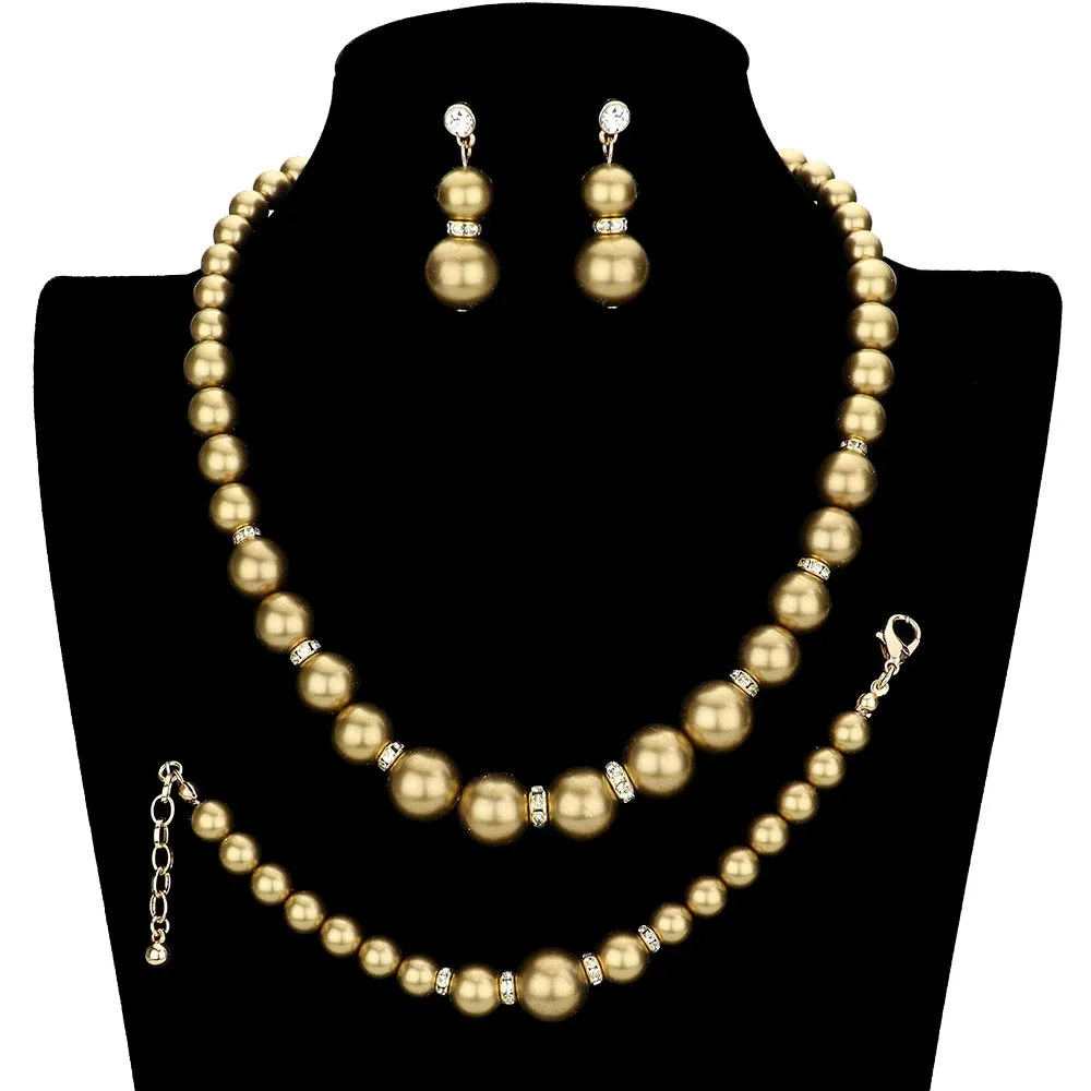 3PCS Pearl Necklace Bracelet Set