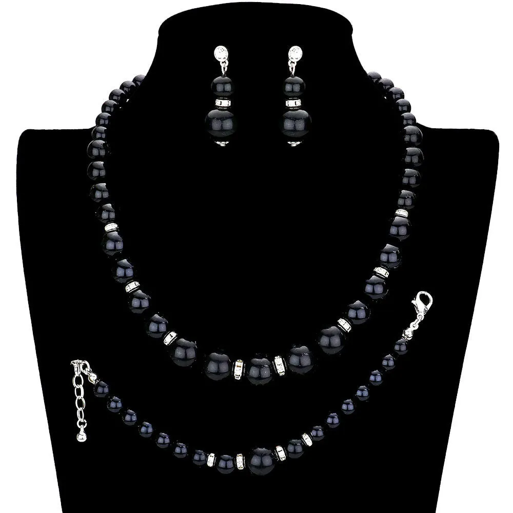 3PCS Pearl Necklace Bracelet Set