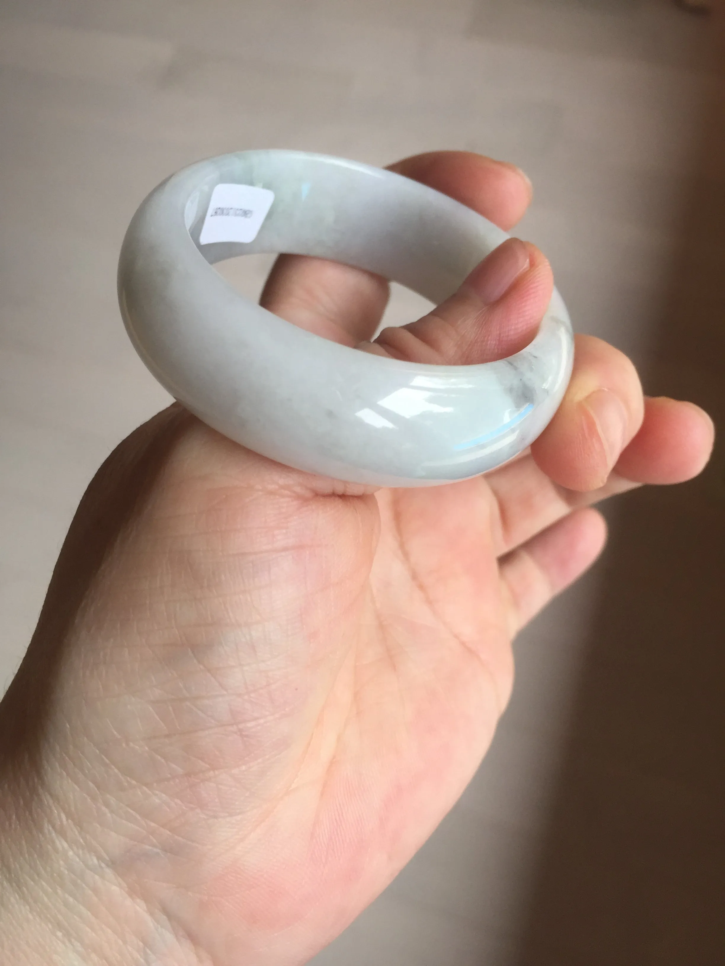 47.5mm certified 100% natural Type A icy watery green white broad style oval jadeite jade bangle BK129-0267
