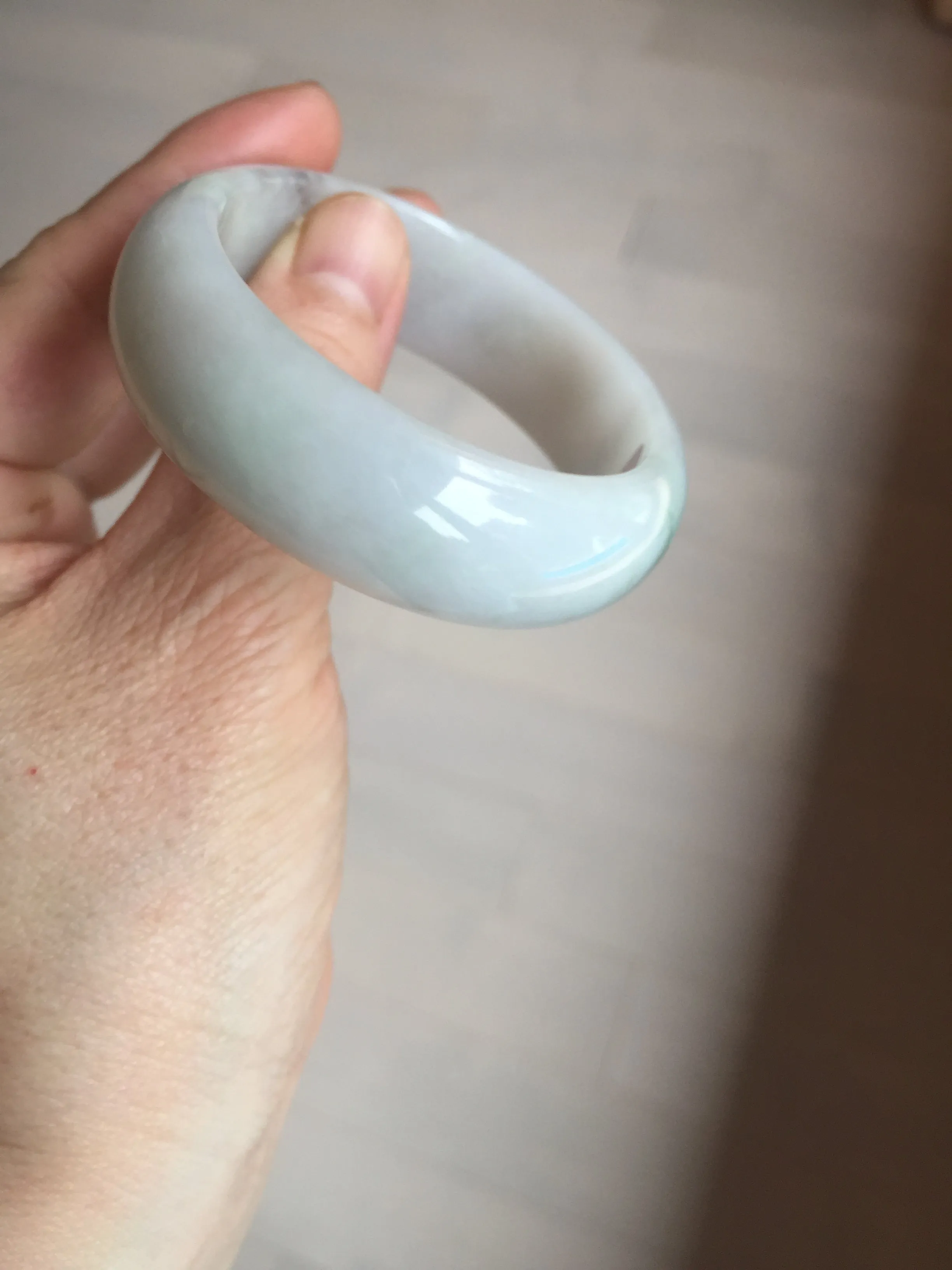 47.5mm certified 100% natural Type A icy watery green white broad style oval jadeite jade bangle BK129-0267