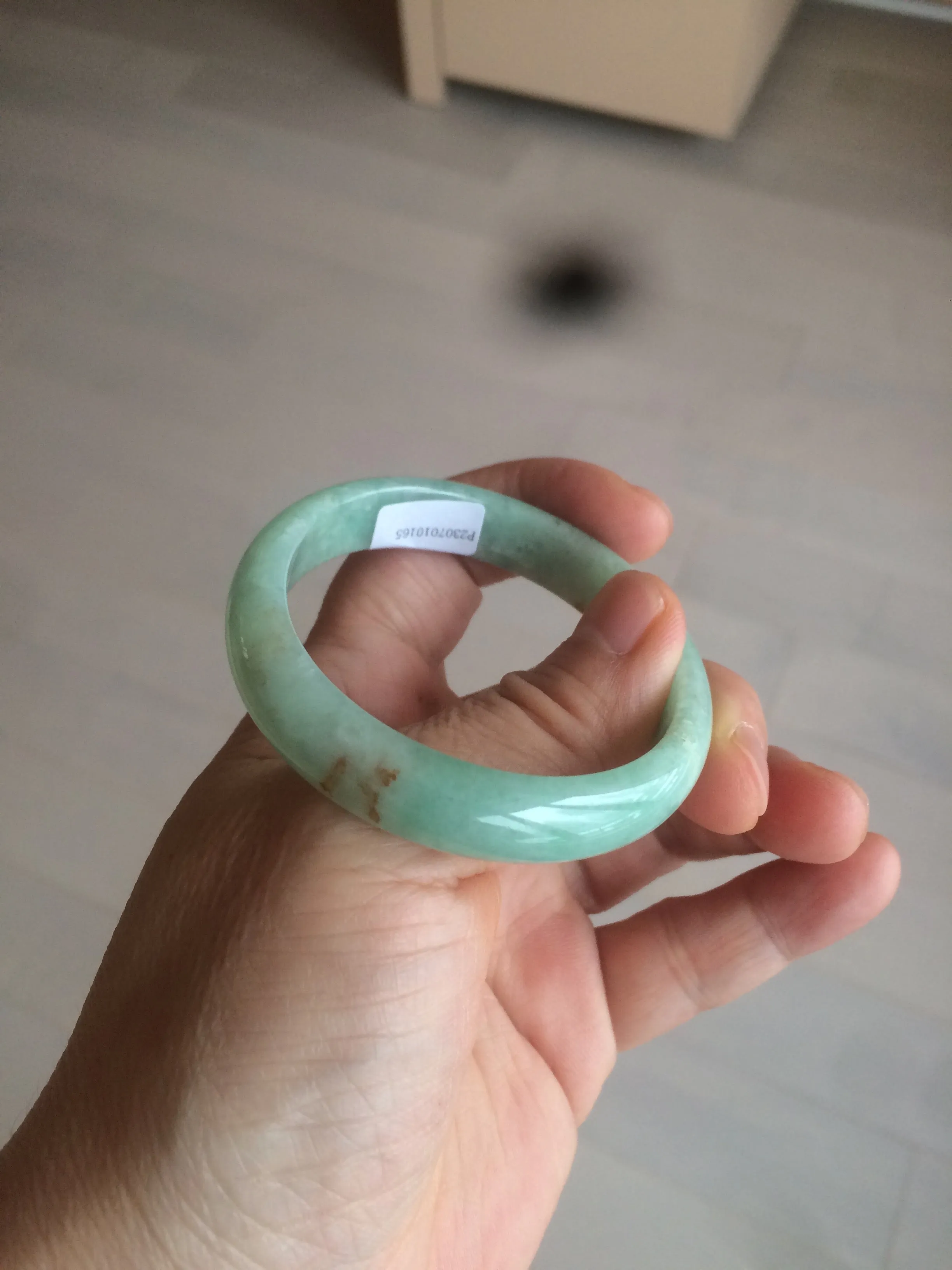 49mm Certified Type A 100% Natural sunny apple green/red oval Jadeite Jade bangle BG62-0165