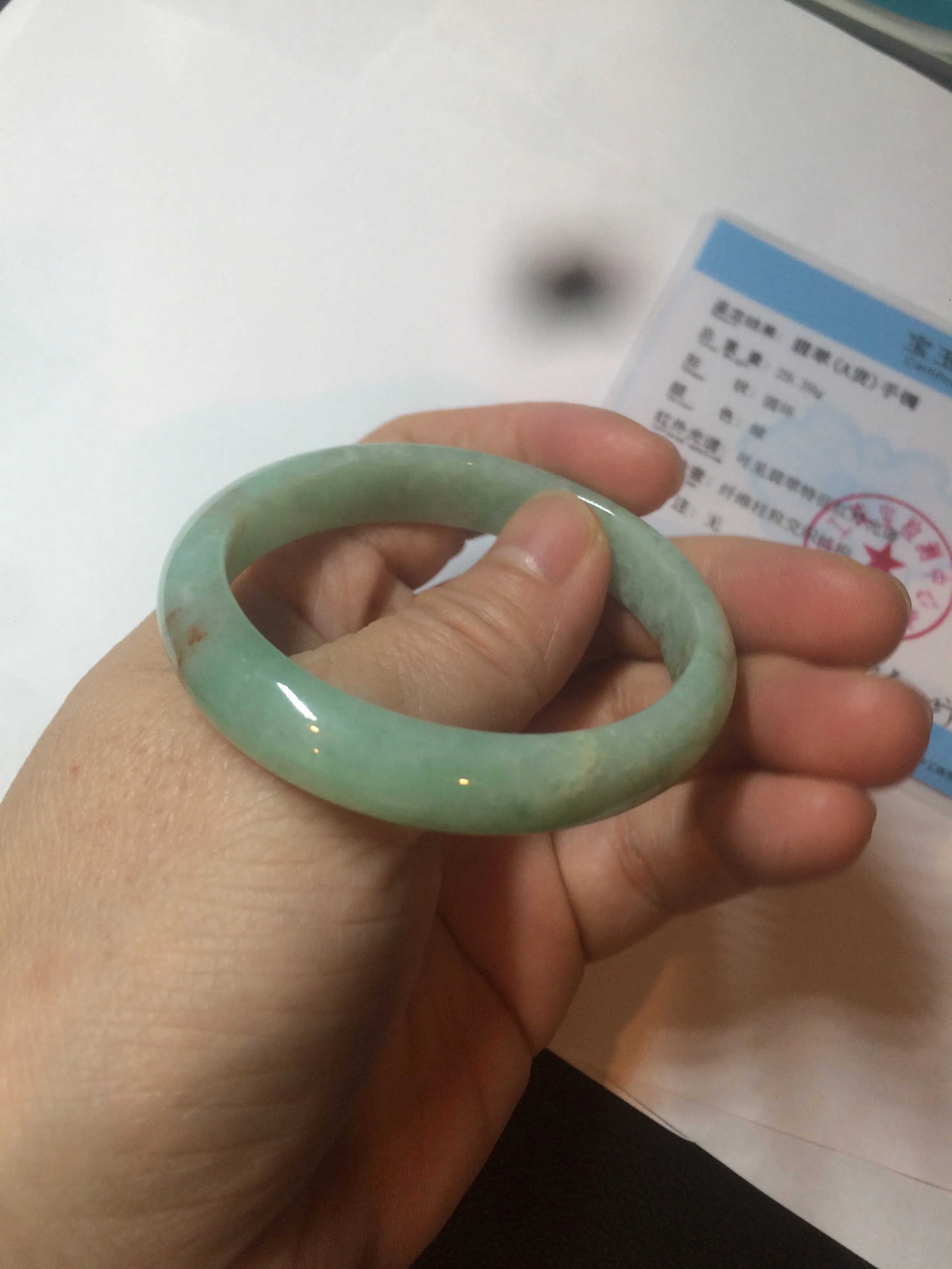 49mm Certified Type A 100% Natural sunny apple green/red oval Jadeite Jade bangle BG62-0165
