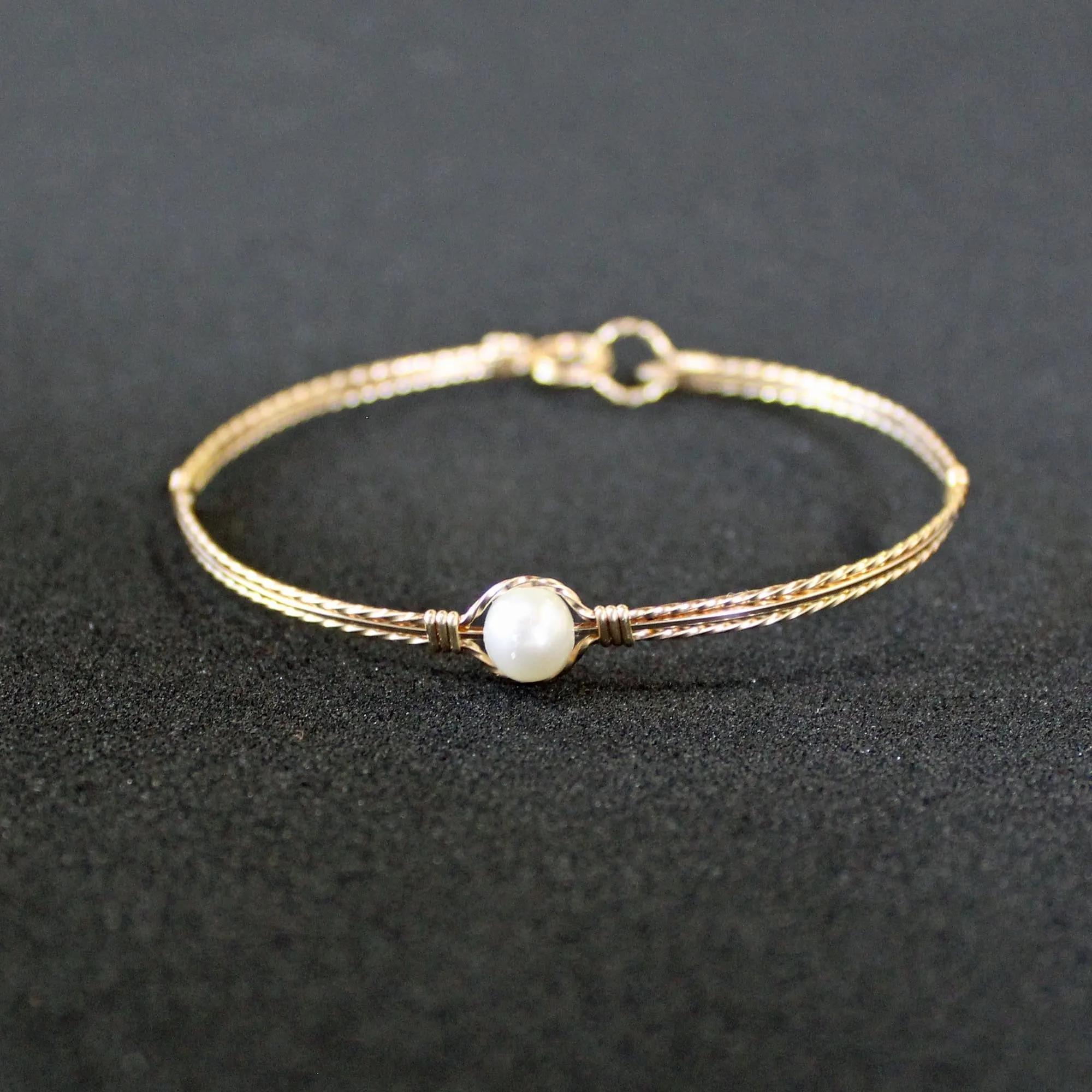 6mm Freshwater Pearl Single Bead Gold Filled Wire Wrapped Bracelet TST