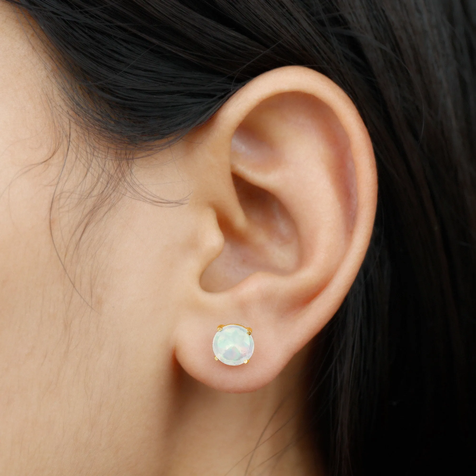 8 MM Simple Round Cut Ethiopian Opal Solitaire Stud Earrings