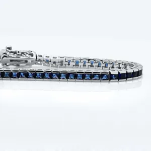 925 Sterling Silver Princess Cut Blue Sapphire Tennis Bracelet