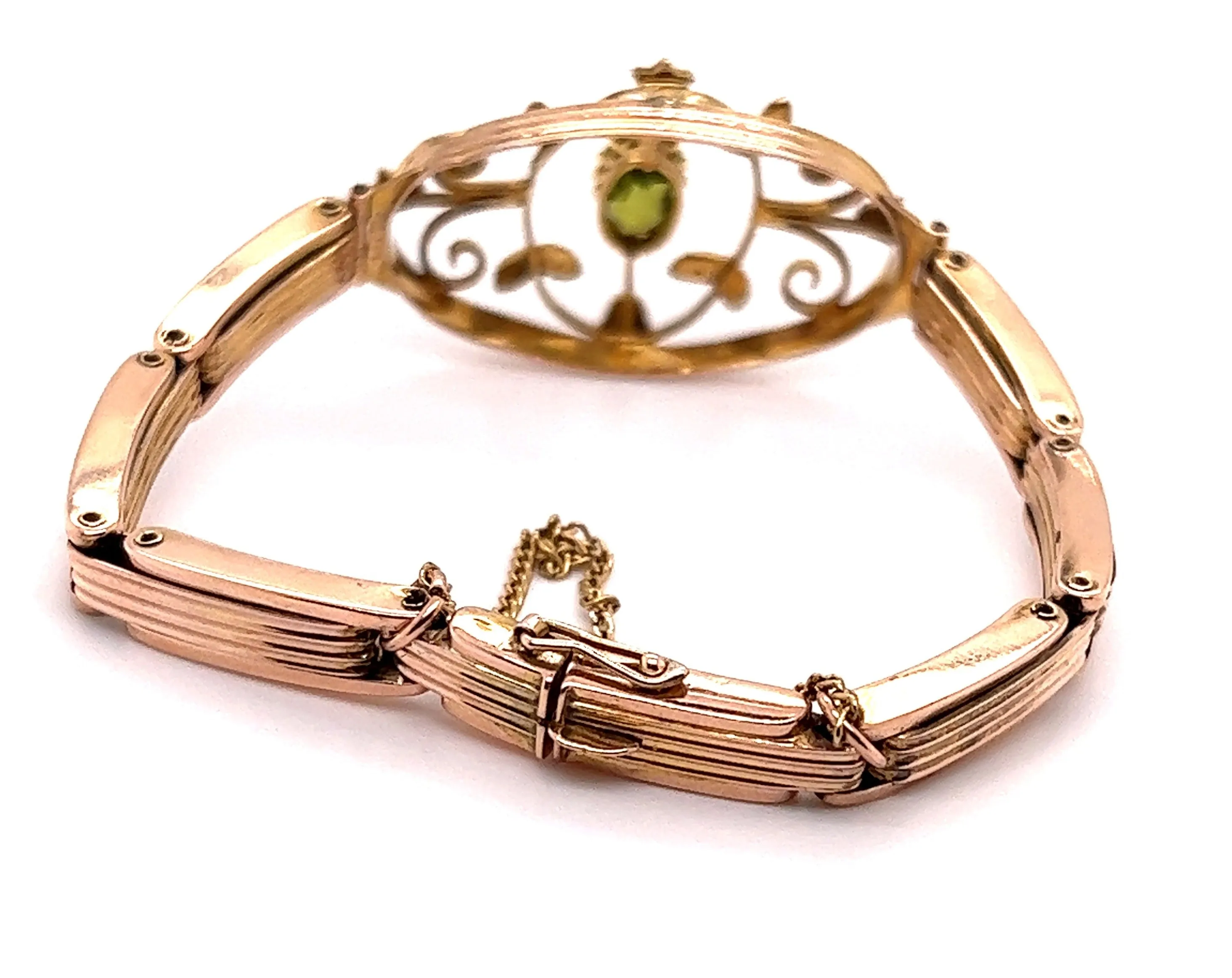 9ct Yellow Gold Peridot & Seed Pearl Antique Edwardian Bracelet