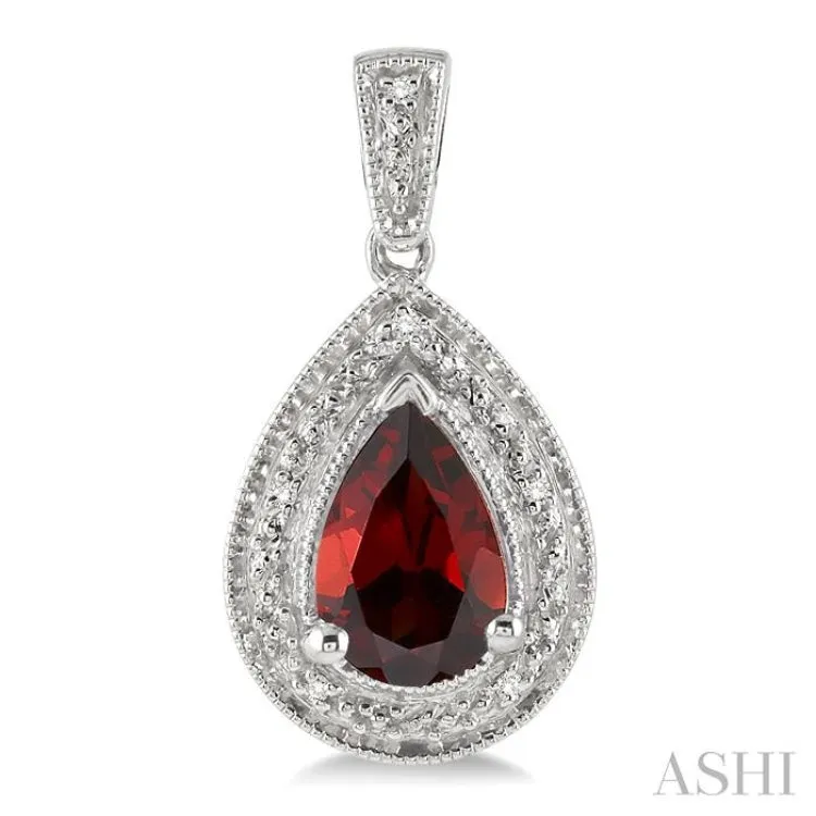 9x6 MM Pear Shape Garnet and 1/20 ctw Single Cut Diamond Earrings in Sterling Silver