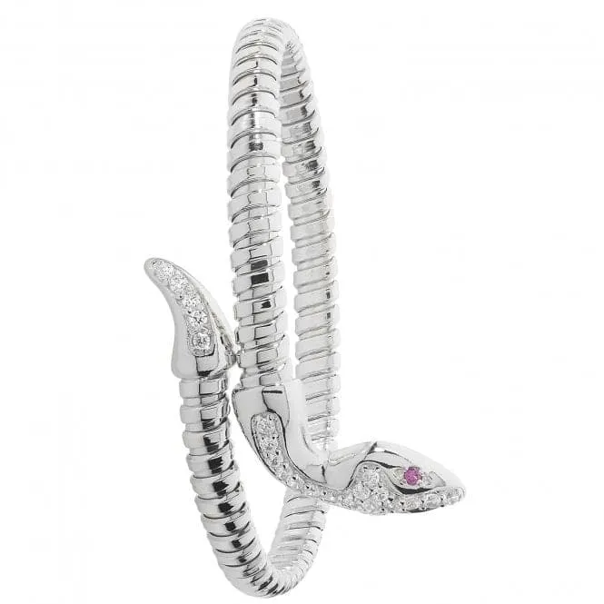 Acotis Silver Bangle Ovl Rhodium Plated Red Eyes Zirconia Snake G4223rh