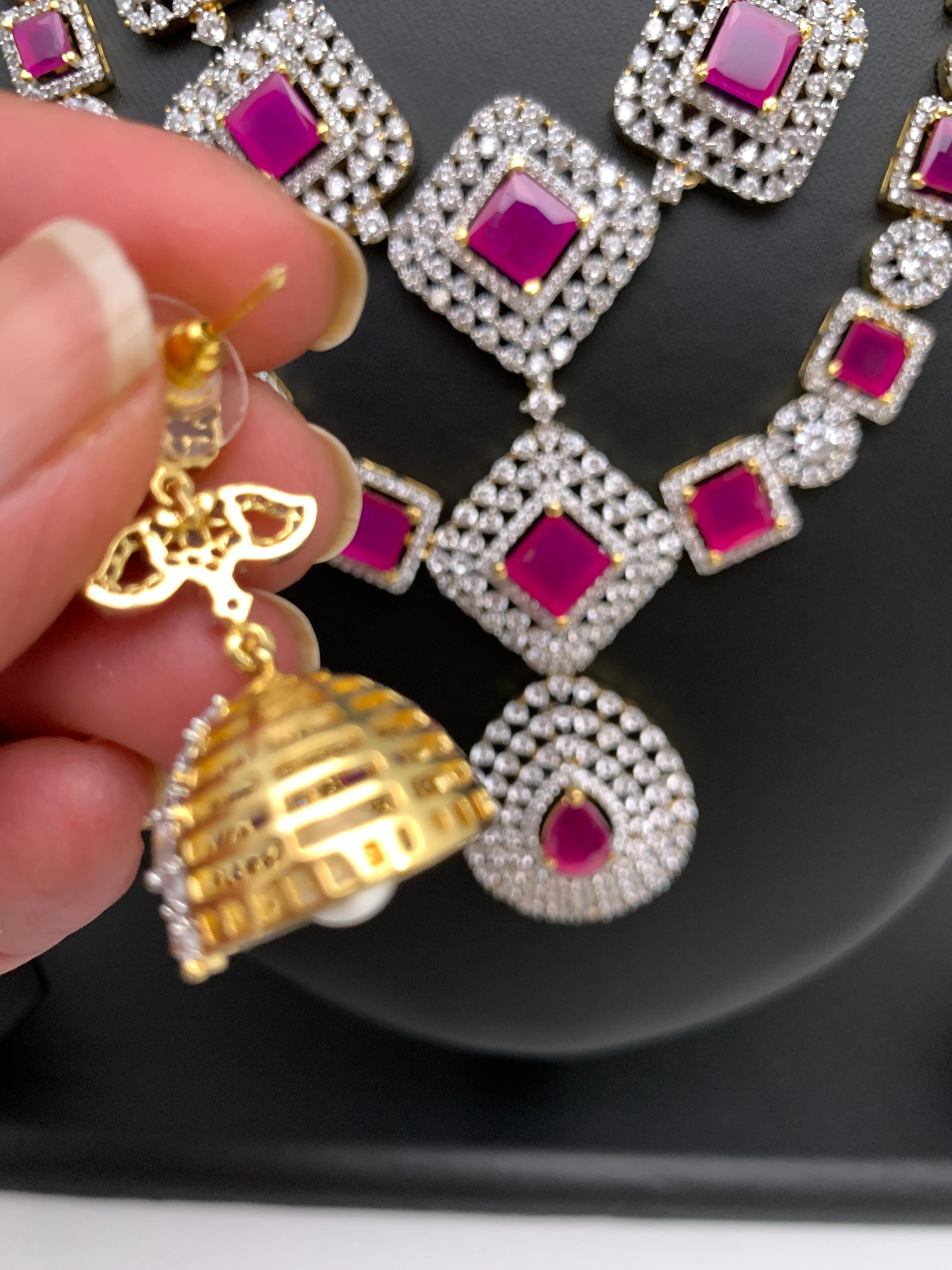 AD Red Stone Double Line Short Neckalce