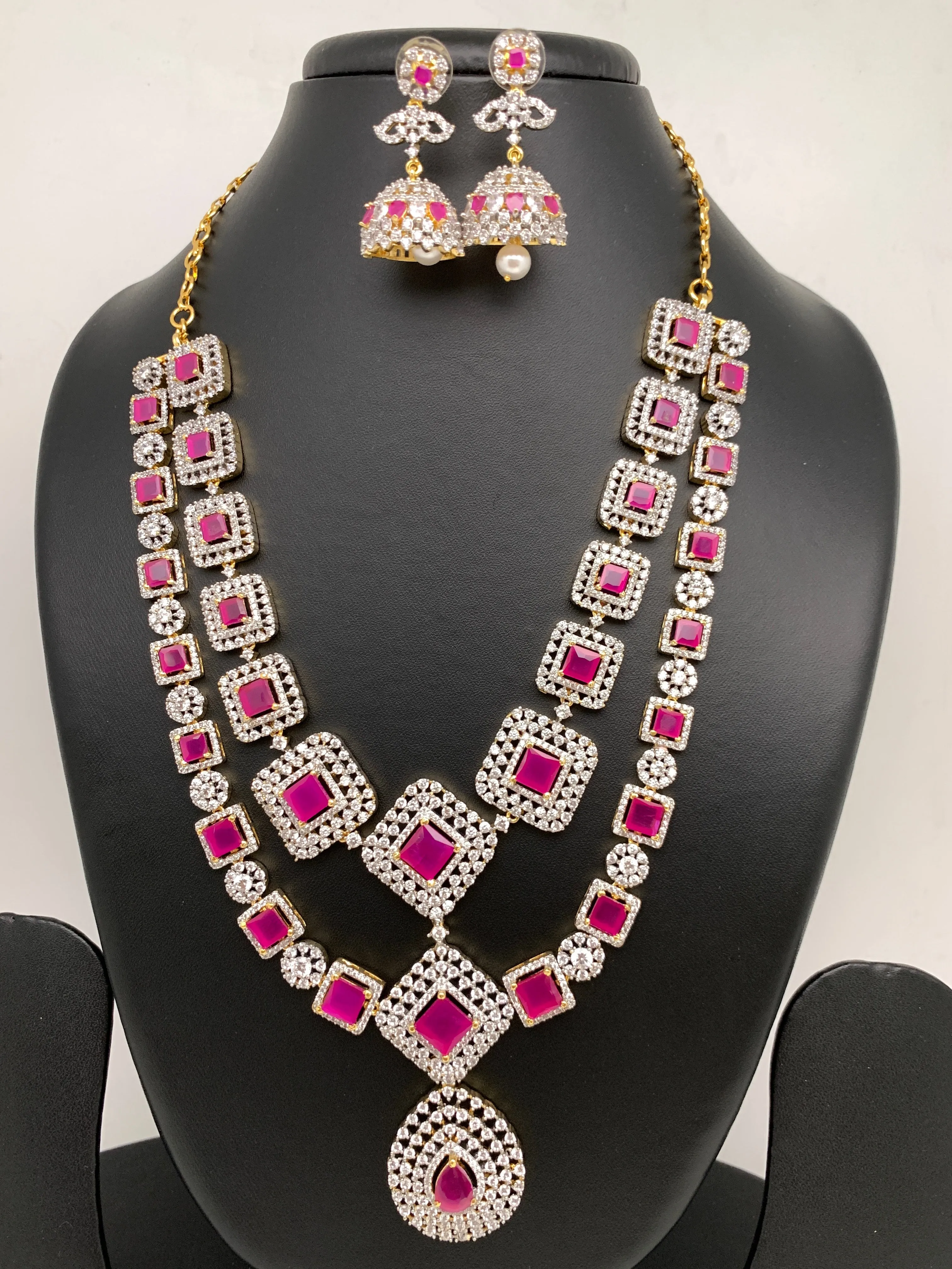 AD Red Stone Double Line Short Neckalce