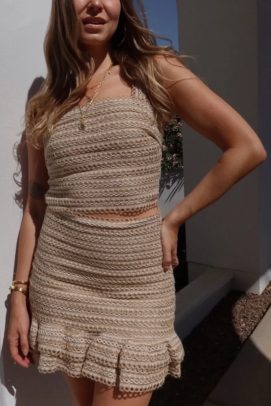 Alani Top   Skirt Set - Beige   Cream
