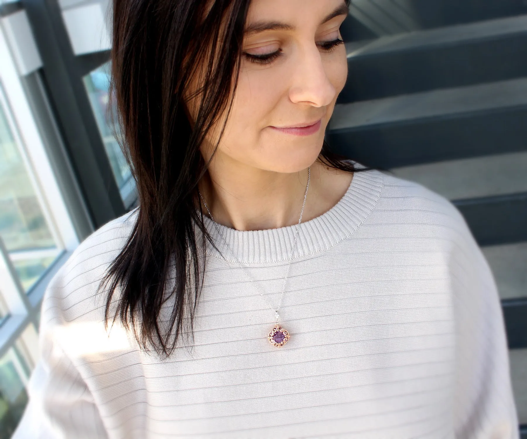 Amethyst and Diamond Swirl Necklace