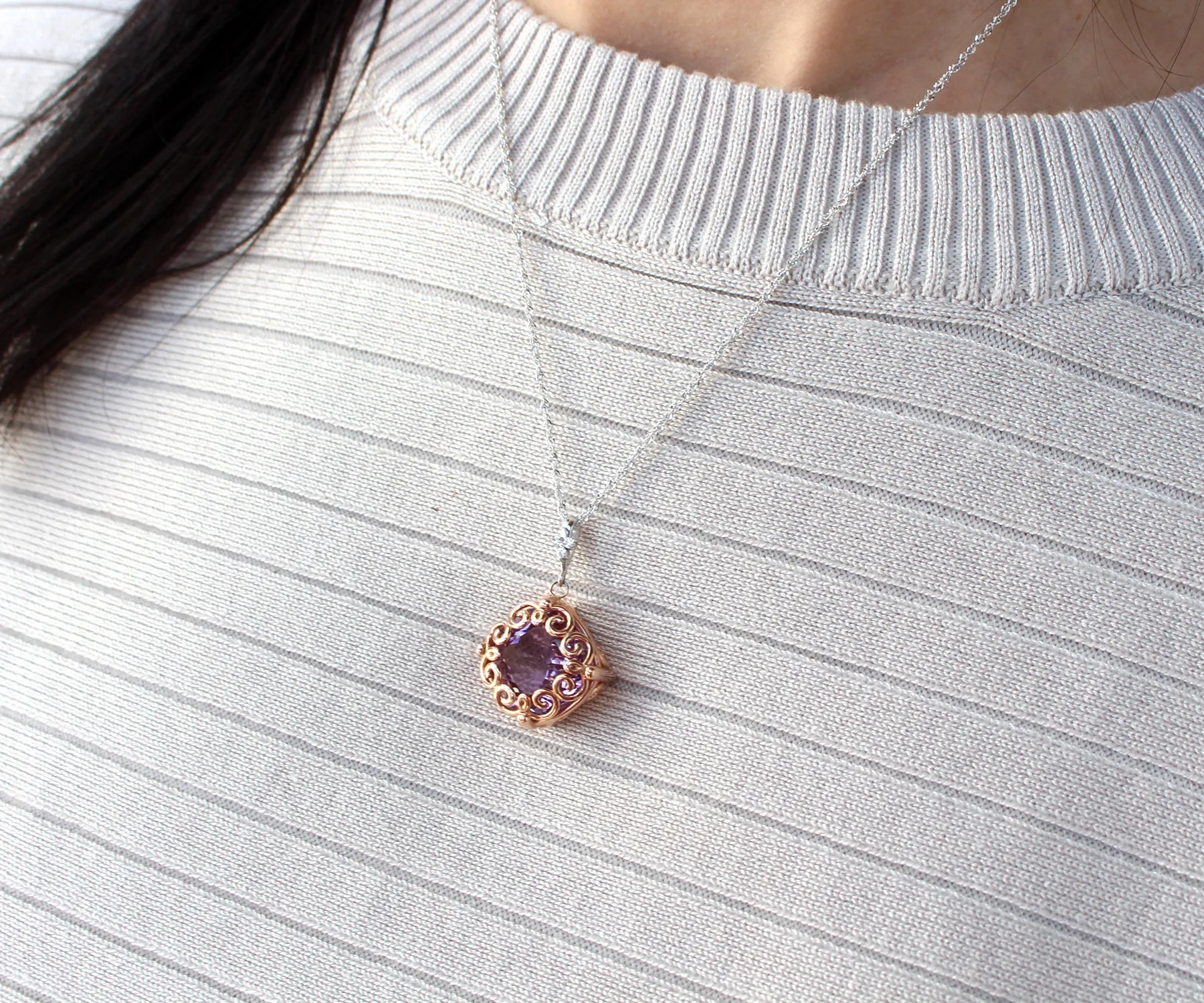 Amethyst and Diamond Swirl Necklace