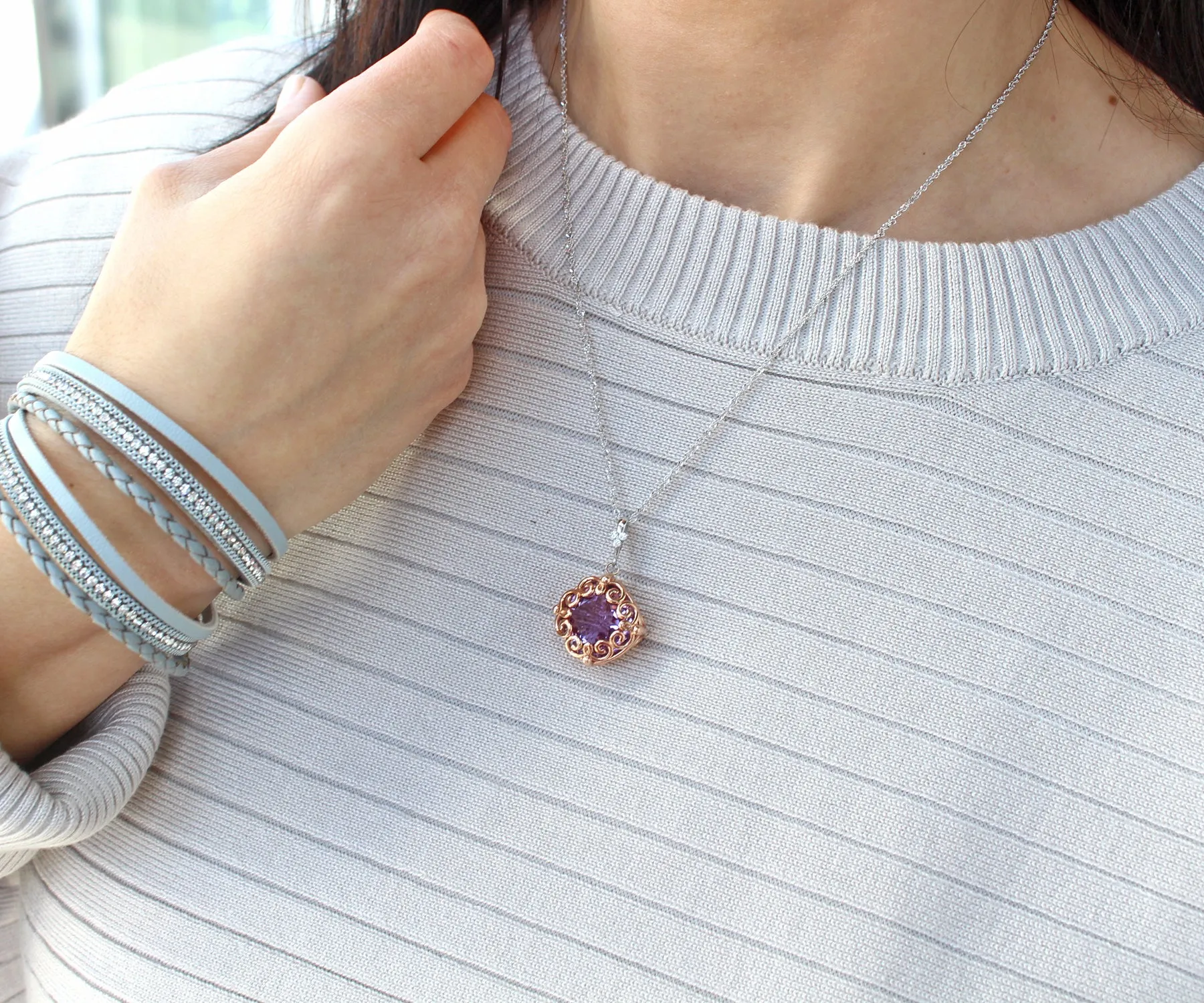 Amethyst and Diamond Swirl Necklace