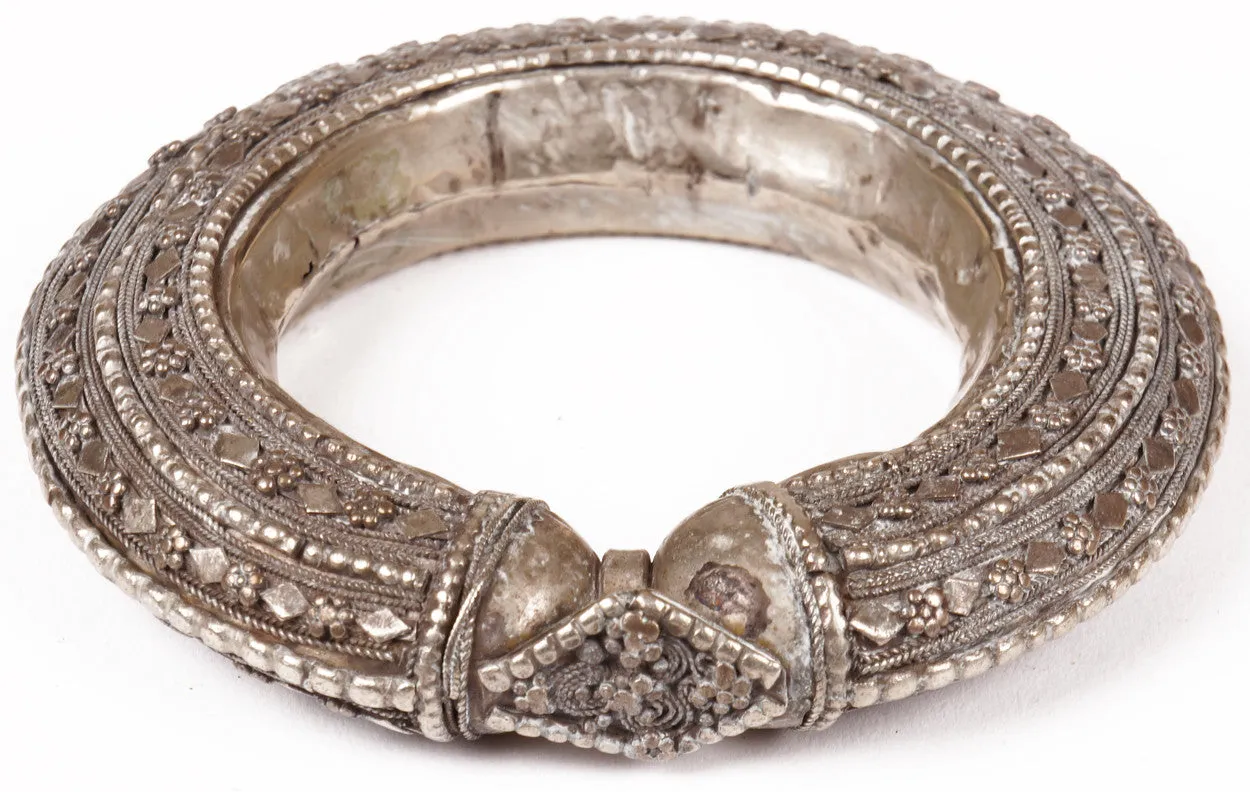 Antique Bedouin Tribal Bracelet Silver Cuff Yemeni Nomad Jewelry