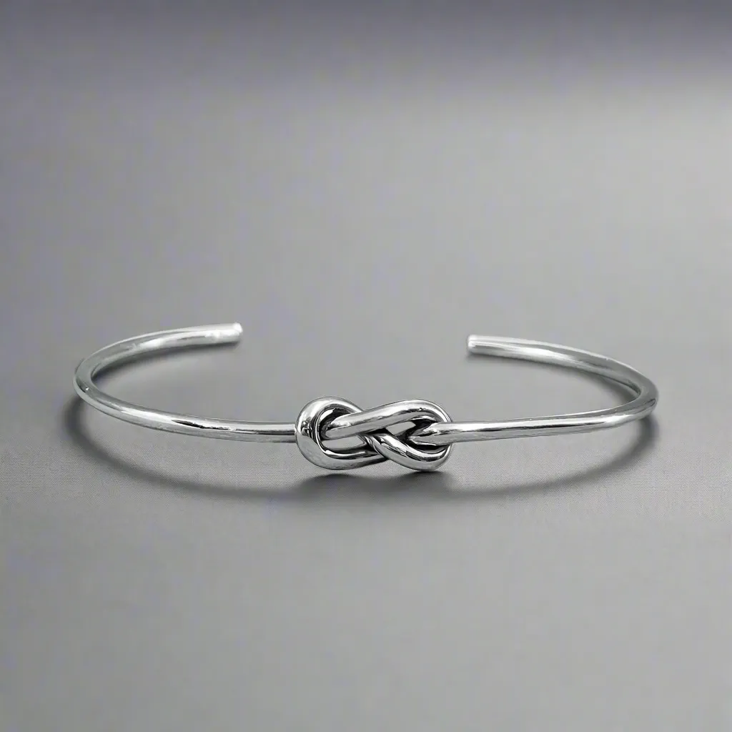 Aran - Thin Single Infinity Knot Silver Cuff Bracelet