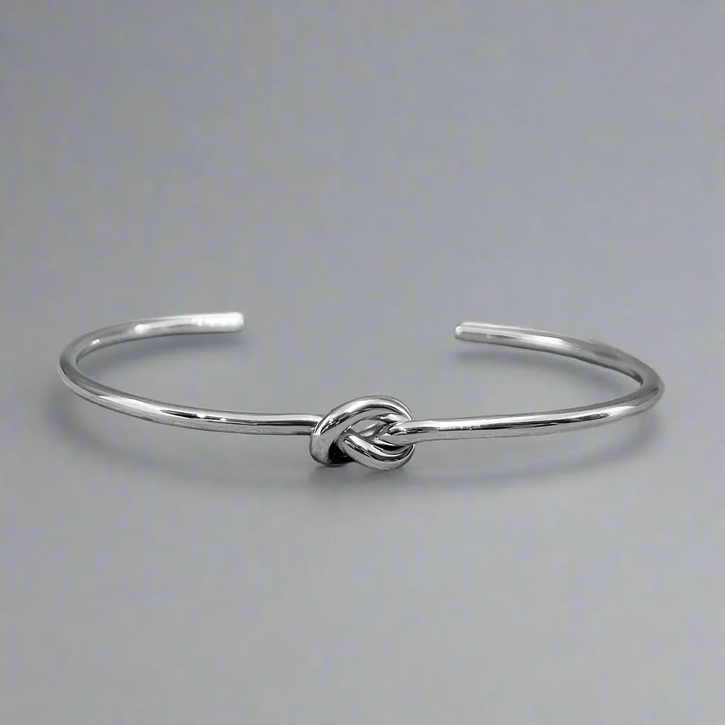 Aran - Thin Single Knot Silver Cuff Bracelet