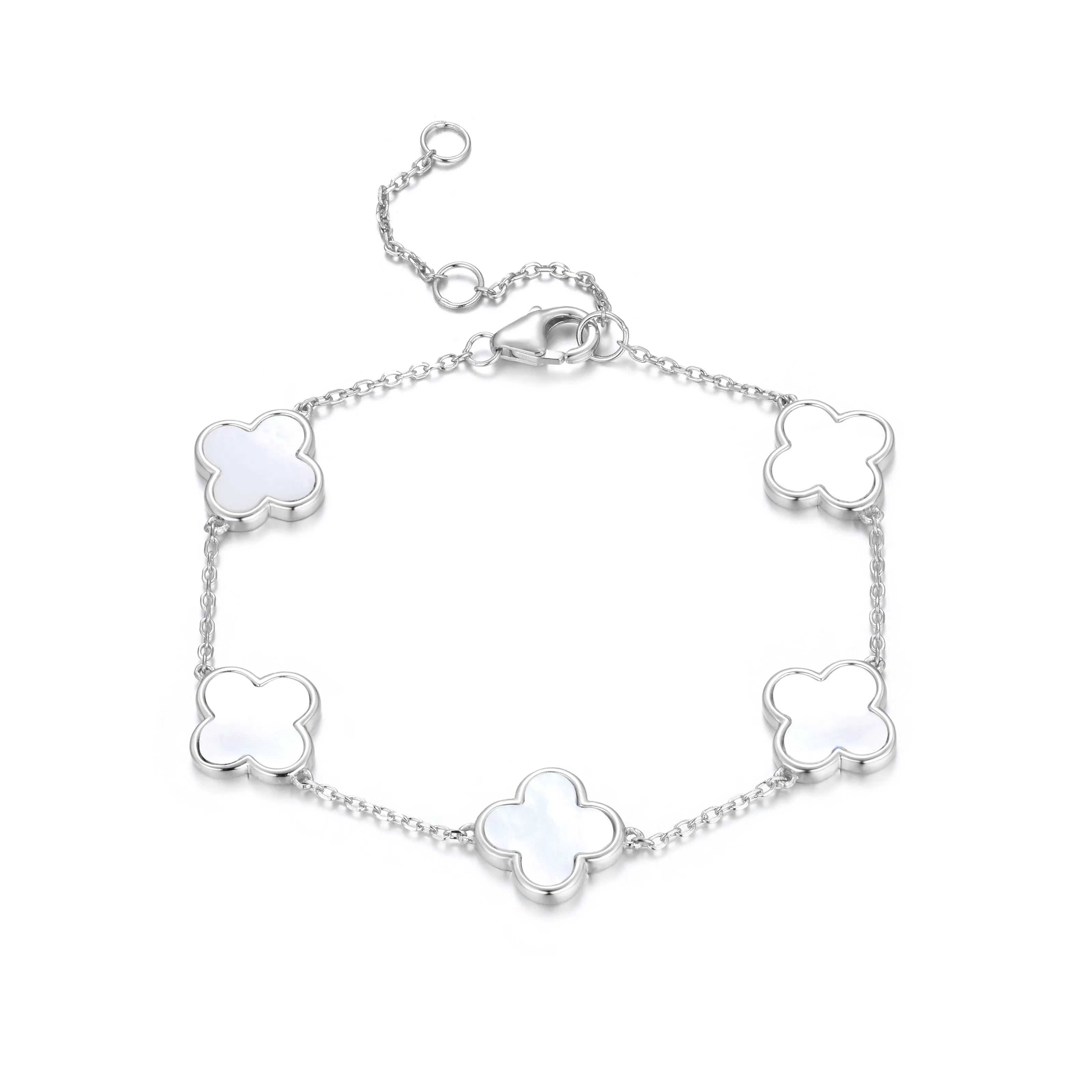 AZARIA MOTHER OF PEARL FIVE CLOVER SILVER BRACELET