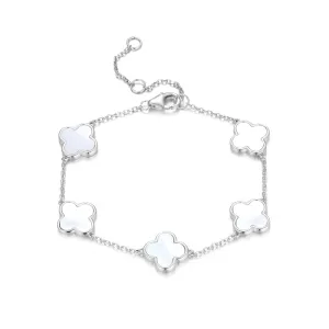 AZARIA MOTHER OF PEARL FIVE CLOVER SILVER BRACELET