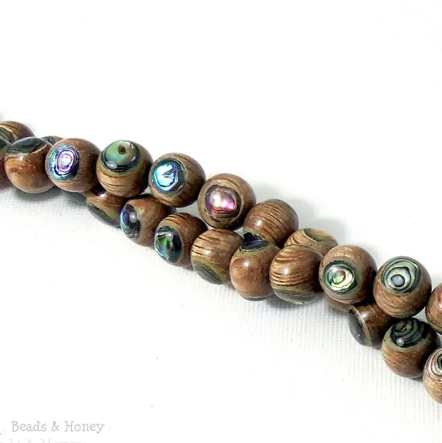 Banded Magkuno Wood with Abalone Shell Inlay Round 10mm (8 Inch Strand)