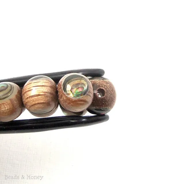 Banded Magkuno Wood with Abalone Shell Inlay Round 10mm (8 Inch Strand)