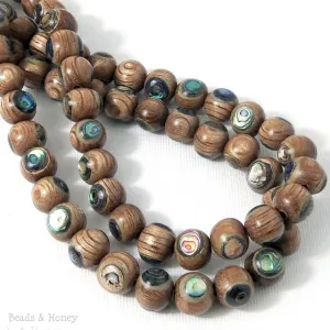 Banded Magkuno Wood with Abalone Shell Inlay Round 10mm (8 Inch Strand)